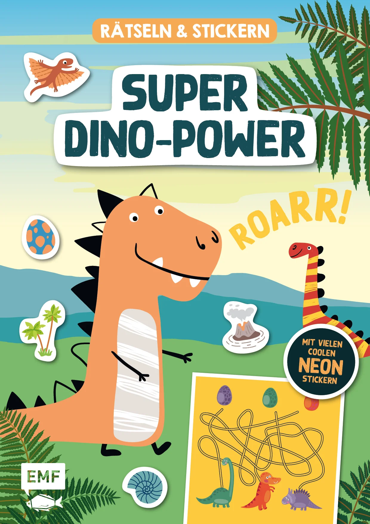 Rätsel- und Stickerspaß für kleine Dino-FansDieses kunterbunte Rätsel- und Stickerbuch bietet viele lustige Rätsel, Suchbilder, Labyrinthe und vieles mehr zum Mitmachen und Entdecken. Die Neon-Sticker sorgen für saurierstarken Klebespaß.Mitmachen und Entdecken: Suchbilder, Labyrinthe, lustige Rätsel und vieles mehr Mit tollen Neon-Stickern für dinotastischen KlebespaßDas perfekte Geschenk für kleine Dino-Fans ab 4 JahrenRoarr! Dieses saurierstarke Rätsel- und Stickerbuch ist genau das richtige für kleine Dino-Fans. Welcher Dino gehört zu welchem Ei? Wer findet den Weg zum ausbrechenden Vulkan und welcher Schatten gehört zum Tyrannosaurus Rex? Viele lustige Rätsel rund um die spannende Welt der Dinosaurier und coole Sticker lassen die Herzen kleiner Dino-Fans höher schlagen.
