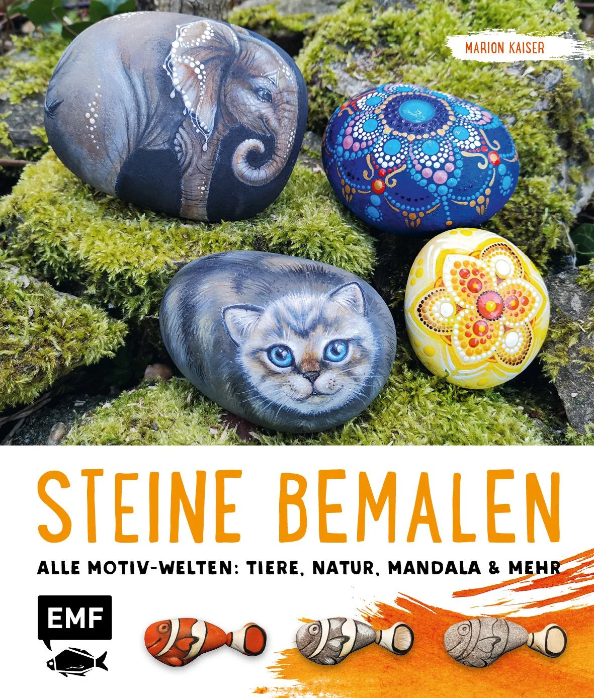 So schön können Steine aussehen! Marion Kaisers Art Steine mit Acrylfarben zu bemalen ist wirklich beeindruckend und einzigartig. Mit einer unglaublichen Detailtiefe haucht sie ihnen förmlich Leben ein. Und das schönste daran: Diese besondere Kunst kann man ganz einfach lernen. Mit den Profi-Tipps und leicht verständlich erklärten Schritt-für-Schritt-Anleitungen gelingen schnell eigene Kreationen – von einfachen Motiven bis hin zu dreidimensionalen Kunstwerken. So kann ein schlichter Stein in eine Federn, einen Pandabären, eine Libelle, eine Schildkröte oder in einen anderen wunderbaren Charakter verwandelt werden. Mit unterschiedlichen Schwierigkeitsgraden der Motive ist dieses Buch ideal für die ganze Familie.