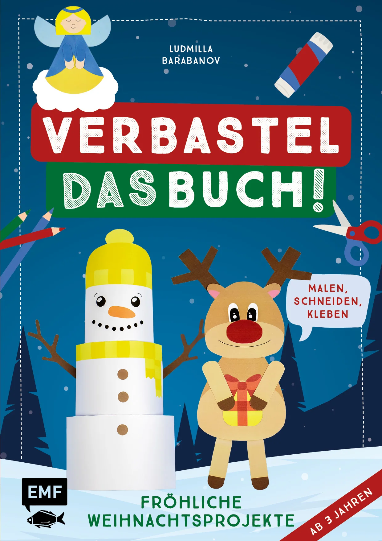 Lustiger Bastelspaß zu Weihnachten!Dieses kunterbunte Buch zum Verbasteln für Kinder ab 3 Jahren sorgt für leuchtende Augen an Weihnachten! Im Handumdrehen werden lustige Schneemänner, süße Rentiere und viele weitere Kunstwerke gezaubert, die sich super als Dekoration, zum Spielen oder als kleine Geschenke eignen. Dank der inbegriffenen bedruckten Bastelbögen, die ganz einfach herausgetrennt werden können, werden außer Stiften, Schere und Kleber keine weiteren Materialien benötigt und es kann sofort losgehen!Lustiger Bastelspaß mit Weihnachtsmann, Rentier, Schnemann und Co.Alles drin: Mit kindgerechten Schritt-für-Schritt-Anleitungen sowie allen bedruckten Bastelbögen zum Sofort-LoslegenFrühförderung für kreative Kids: 8 süße Weihnachtsprojekte zum kinderleichten BastelnFür Kinder ab 3 JahrenMit perforierten Seiten zum HeraustrennenWeihnachtszeit bedeutet endlich wieder Bastelzeit! Daher bietet dieses Verbastelbuch vielseitige Projekte für kreative Kids: süße Tierfiguren, bunte Tannenbaumkugeln und schöne Weihnachtskarten zum Verschenken. Durch die kindgerechten Schritt-für-Schritt-Anleitungen und perforierten Bastelbögen erleben selbst die Kleinsten bereits tolle Bastelerfolge. Einfach Malen, Schneiden, Kleben, fertig! Das Ausmalen, Ausschneiden und Aufkleben der einfachen Formen trainiert ganz nebenbei die Feinmotorik, Kreativität und Konzentration.