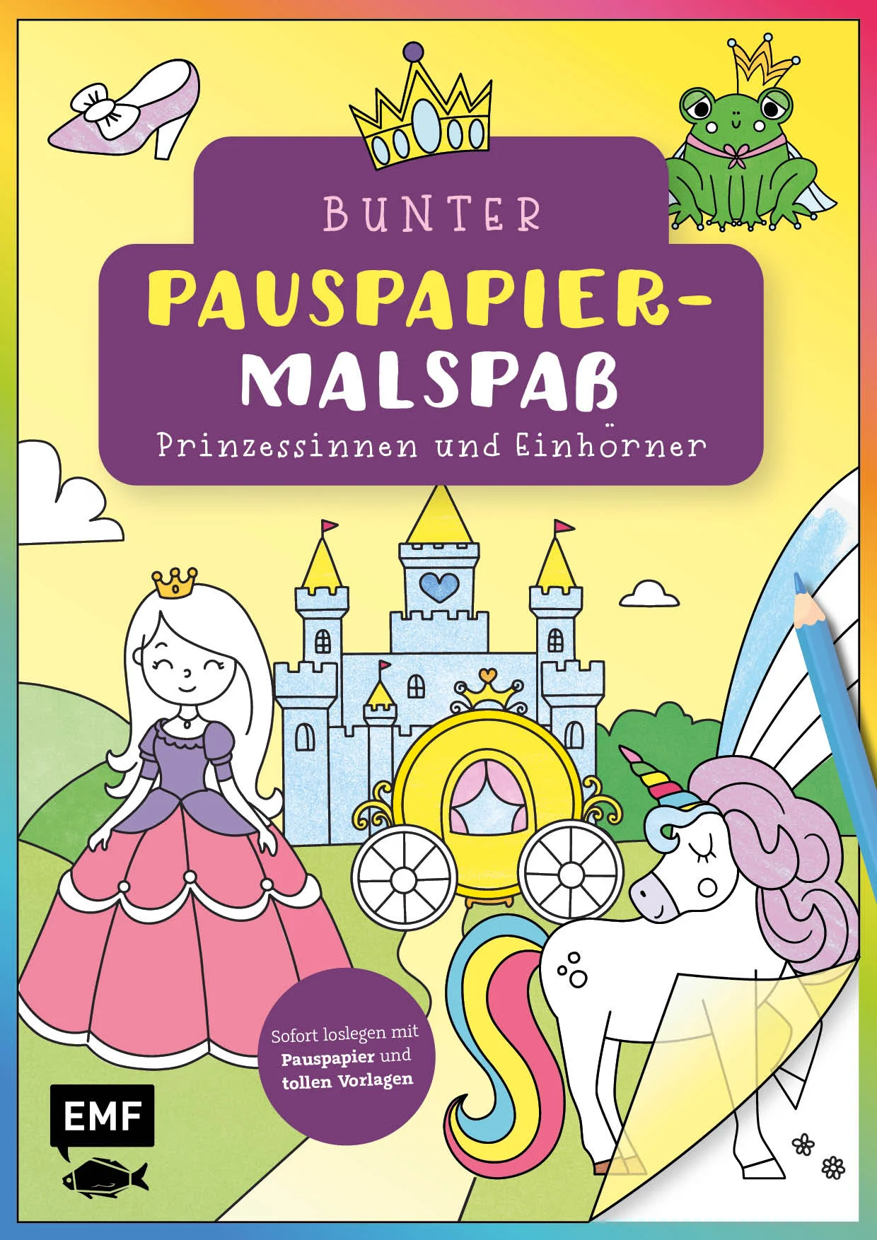 Durchpausen, Ausmalen, Aufhängen: So einfach geht der PergamentpapierspaßGlitzernde Kleider, verspielte Einhörner und traumhafte Schlösser – Erwecke die märchenhafte Welt von edlen Prinzessinnen und niedlichen Einhörnern mit Buntstiften zum Leben. Auf 48 Seiten kannst du märchenhafte Paläste und verzauberte Wälder entdecken und zuckersüße Motive ausmalen.8 Spezialmotive auf Doppelseiten können auf extrastarkem Transparentpapier durchgepaust und ausgemalt werden. Einfach Umrisse abpausen, die Pauspapiermotive bunt ausmalen und als Fensterbild aufhängen. So leuchten deine Heldinnen noch mehr!Extragroßer Pauspapierspaß im A4-Format: 48 Seiten mit 16 Seiten TransparentpapierKinderleichtes Durchpausen: Mit klaren Linien und einfachen MotivenSuper vielseitig: zum Durchpausen, Ausmalen, ans-Fenster-Hängen oder VerschenkenPauspapierspaß für Prinzessinnen ab 5 Jahren