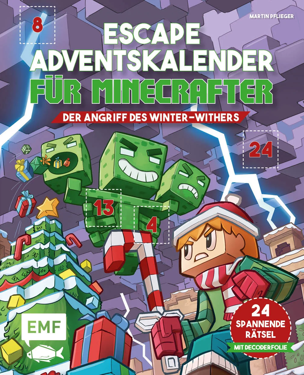 Schnell, der Wither will sich die Weihnachtsgeschenke unter den Nagel reißen! Escape-Adventskalender-Abenteuer für MinecrafterDie Vorweihnachtszeit könnte so schön sein: Du schlenderst mit deinen Freunden durch das verschneite Dorf und besprichst gerade mit ihnen die neuesten Bauprojekte, da greift auf einmal ein Wither an und hat es auf die Weihnachtsgeschenke abgesehen! Wer hat den denn losgelassen? Finde es heraus mit diesem interaktiven Escape-Adventskalender: 24 knifflige Rätsel und Geheimnisse warten nur darauf, von dir gelöst zu werden. Schaffst du es bis Weihnachten, das Dorf vom Wither zu befreien? Inoffizielles Adventskalenderbuch für Minecraft-Fansjeden Tag ein neues, fesselndes Türchen-Rätselspannendes Live-Escape-Feeling mit 24 kniffligen Rätseln und GeheimnissenInklusive roter Decoderfolie zum Entdecken spannender Hinweise und verborgener SpurenMit perforierten Seiten zum AuftrennenNoch nie war die Vorweihnachtszeit so spannend! In diesem interaktiven Escape-Adventskalenderbuch dreht sich alles um die bunte Block-Welt. Wer hat nur den Wither auf das Dorf losgelassen? Finde es heraus, indem du die 24 kniffligen Rätsel löst, die dich in der Geschichte voranbringen. Mit der roten Decoderfolie kannst du versteckte Indizien aufdecken und neuen Spuren folgen.