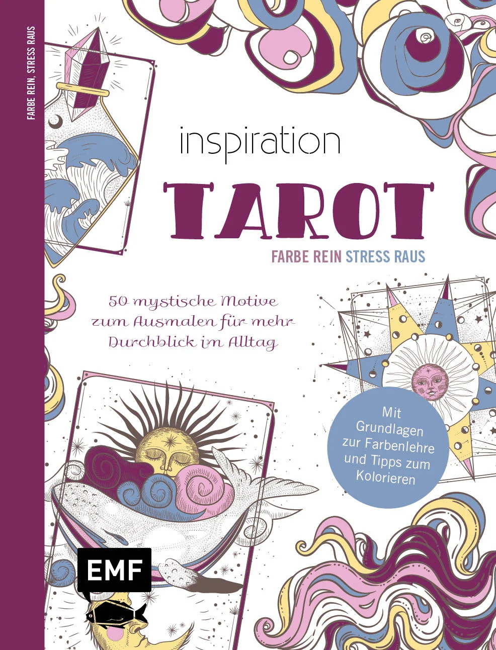 Farbe rein, Stress raus: Diese Ausmal-Reihe macht einfach glücklich!Im Ausmalbuch „Inspiration Tarot“ warten 50 entspannende Ausmalmotive darauf, nach Lust und Laune koloriert zu werden. Es gibt keine Regeln. Alles, was man benötigt, sind bunte Stifte und fünf Minuten Zeit. Folgen Sie Ihrer Inspiration und schöpfen Sie aus ihr neue Kraft!50 zauberhafte Motive mit Tarotkarten, mystischen Elementen und mehr zum Ausmalen und TräumenMit inspirierenden Zitaten Praktische Grundlagen zu Farbenlehre und Tipps zum KolorierenIm handlichen Format mit Softcover – für entspannende Ausmalmomente unterwegs und zu HauseDie beliebte Ausmal-Reihe für alle, die mehr Farbe in ihren Alltag bringen möchtenNur fünf Minuten Auszeit können im stressigen Alltag wahre Wunder bewirken. Das Ausmalen von abstrakten und figürlichen Motiven ist Yoga für das Gehirn und die ideale Möglichkeit, ohne großen Aufwand ruhiger zu werden und den Kopf frei zu bekommen. 