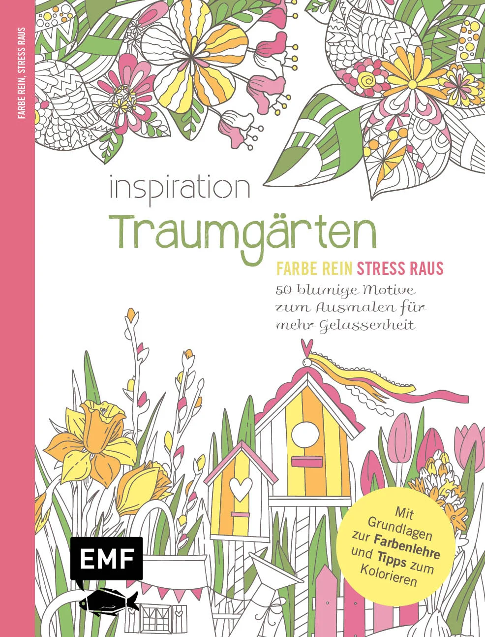 Farbe rein, Stress raus: Diese Ausmal-Reihe für Erwachsene macht einfach glücklich!Im Ausmalbuch „Inspiration Traumgärten“ warten 50 entspannende Ausmalmotive darauf, nach Lust und Laune koloriert zu werden. Es gibt keine Regeln. Alles, was man benötigt, sind bunte Stifte und fünf Minuten Zeit. Folgen Sie Ihrer Inspiration und schöpfen Sie aus ihr neue Kraft!50 zauberhafte Motive mit Blumen, geheimen Gärten und mehr zum Ausmalen und TräumenMit inspirierenden Zitaten Praktische Grundlagen zu Farbenlehre und Tipps zum KolorierenIm handlichen Format mit Softcover – für entspannende Ausmalmomente unterwegs und zu HauseDie beliebte Ausmal-Reihe für alle, die mehr Farbe in ihren Alltag bringen möchtenNur fünf Minuten Auszeit können im stressigen Alltag wahre Wunder bewirken. Das Ausmalen von abstrakten und figürlichen Motiven ist Yoga für das Gehirn und die ideale Möglichkeit, ohne großen Aufwand ruhiger zu werden und den Kopf frei zu bekommen. 
