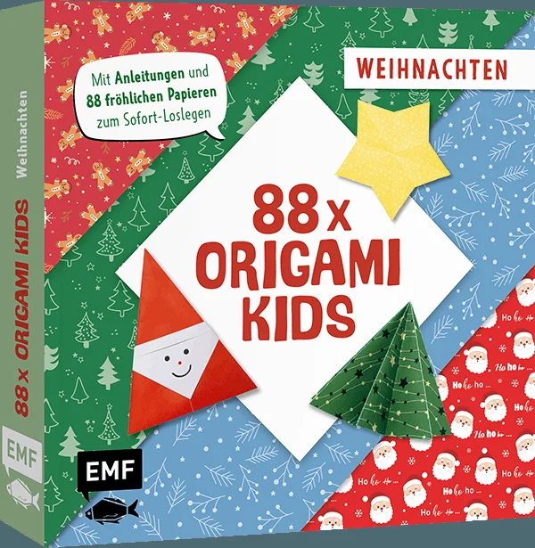 Merry Christmas! – Origamispaß für kleine Faltkünstler*innen ab 5 Jahren mit einfachen Schritt-für-Schritt-AnleitungenOrigamifalten macht Spaß! Die einfachen Schritt-für-Schritt-Anleitungen sind für Kinder bereits ab 5 Jahren umsetzbar. So entstehen im Handumdrehen viele tolle Projekte zum Freuen, Bestaunen und Verschenken. Das Papier im kindgerechten Großformat ist mit fröhlich-bunten Weihnachtsmotiven ausgestattet.88 Origamipapiere mit WeihnachtsmotivenKindgerechtes GroßformatMit 13 einfachen Schritt-für-Schritt-AnleitungenFür Kinder ab 5 JahrenOb Tannenbaum, Stern oder Nikolaus – Mit den fröhlichen Mustern und Farben können viele unterschiedliche Figuren gefaltet werden, die Jung und Alt verzaubern. Durch die einfachen Schritt-für-Schritt-Anleitungen zum Sofort-Loslegen sowie Papier im kindgerechten Großformat und typischer Origamipapierstärke stellt sich das Erfolgserlebnis bei Kindern ab 5 Jahren schnell ein. So wird mit Spaß die Feinmotorik der kleinen Künstler*innen trainiert und die Fantasie angeregt.