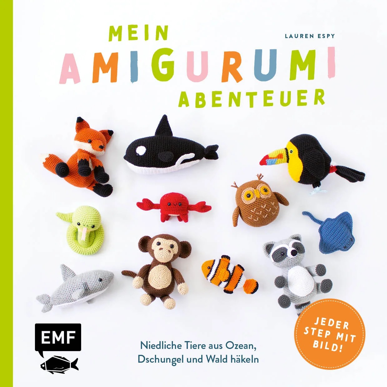 Häkel dich durch unsere wunderbare Tierwelt – nach Anleitungen von der beliebten Amigurumi-Designerin Lauren Espy!Die Reise beginnt im Ozean, wo du unter anderem auf Clownfisch, Rochen und Orca triffst. Weiter geht's in den Dschungel: Entdeckst du das Faultier oder den Tukan? Im Wald erwarten dich ein Fuchs und ein Waschbär – und viele mehr. Dieses Buch vereint 15 Tiere, die in verschiedenen Teilen der Welt zu finden sind. Dank ausführlicher Schritt-Anleitungen kann auch bei Häkeleinsteiger*innen nichts schiefgehen.So süß: 15 Tierfiguren von Amigurumi-Designerin und Bestseller-Autorin Lauren Espy häkelnTolle Auswahl an Lieblingstieren aus Ozean, Dschungel und Wald – ideal zum Dekorieren, Sammeln und VerschenkenEinfach häkeln lernen: jeder Schritt mit FotoMithilfe des Grundlagenteils gleich zu Beginn des Buchs fällt der Einstieg ganz leicht. Danach folgen die Anleitungen inklusive Step-Bildern, Materialangaben und Maßangaben. Sicherlich ist auch dein Lieblingstier dabei – viel Spaß bei deinem tierisch guten Amigurumi-Abenteuer!