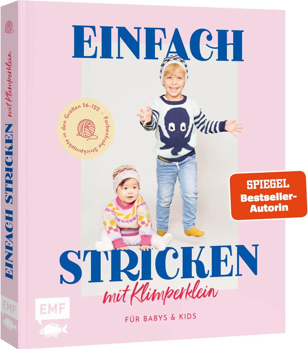 Klimperklein strickt jetzt! Die fröhlich bunten Baby- und Kindernähmodelle, die Hunderttausende bereits begeisterten, hat Pauline Schmidt – Kopf & Herz von Klimperklein – in Strickmaschen von Größe 56–122 übertragen. Verspielte Ringel-, Punkte- und Streifenmuster sowie plakative Einstrickmuster laden dazu ein, im Baukastenprinzip auf den Projekten fröhlich ausgetauscht zu werden, um einzigartige Designs zu kreieren. Flexible Anleitungen: Wir möchten, dass du Freude am Stricken hast, egal auf welchem Level du dich befindest! Wenn du dich nicht an die Motive herantraust, kannst du die Modelle auch ohne sie stricken und einfache, dennoch wunderschöne Basic-Teile für eure Kindergarderobe zaubern. Die  Anleitungen führen dich Schritt für Schritt durch die Projekte und sorgen für eine entspannte Strickzeit.Mustervielfalt: Du kannst aus einer breiten Palette von Mustern wählen, von klassischen Jacquard- und Einstrickmotiven bis hin zu spielerischen Ringel-, Punkte- und Streifenmustern. Lass deiner Fantasie freien Lauf und tausche die Motive nach Herzenslust auf den Strickprojekten aus, um einzigartige Kleidungsstücke für deine Liebsten zu gestalten.Verschiedene Stricktechniken: Egal, ob du lieber klassisch in Einzelteilen strickst, die später zusammengenäht werden, oder die praktische Top-Down-Technik bevorzugst, bei der alles in einem Stück gestrickt wird - hier findest du die passenden Anleitungen. Erweitere dein Strickwissen und probiere alle Techniken aus, um deine Fertigkeiten auf ein neues Level zu bringen.Große Projektauswahl: Insgesamt 17 zauberhafte Projekte in 6 Doppelgrößen von Größe 56–122, die dein Herz höherschlagen lassen werden. Von niedlichen Mützchen und Wickeljäckchen über gemütliche Cardigans und Pullover bis hin zu Socken, Romper, Hosen und Schühchen ist für jeden Anlass das passende Kleidungsstück dabei.Ausführlicher Grundlagenteil: Auch wenn du noch nie zuvor gestrickt hast, musst du dir keine Sorgen machen. Unser bebilderter Grundlagenteil führt dich ausführlich in die Welt des Strickens ein. Alle Grundtechniken werden anschaulich erklärt, sodass du dich schnell mit den notwendigen Fertigkeiten vertraut machen kannst.Wer die fröhlichen Baby- und Kindermodelle von Klimperklein zum Nähen mochte, wird ihre Strickprojekte LIEBEN <3. Dank des sehr ausführlichen Grundlagen- und Technikteils werden auch ungeübte Stricker*innen sehr schnell Strickerfolge feiern. Aber auch versierte Stricker*innen kommen mit den vielen Mustervarianten voll auf ihre Kosten. Dank der mitteldicken Wolle hüpfen die Projekte sehr schnell von der Nadel.