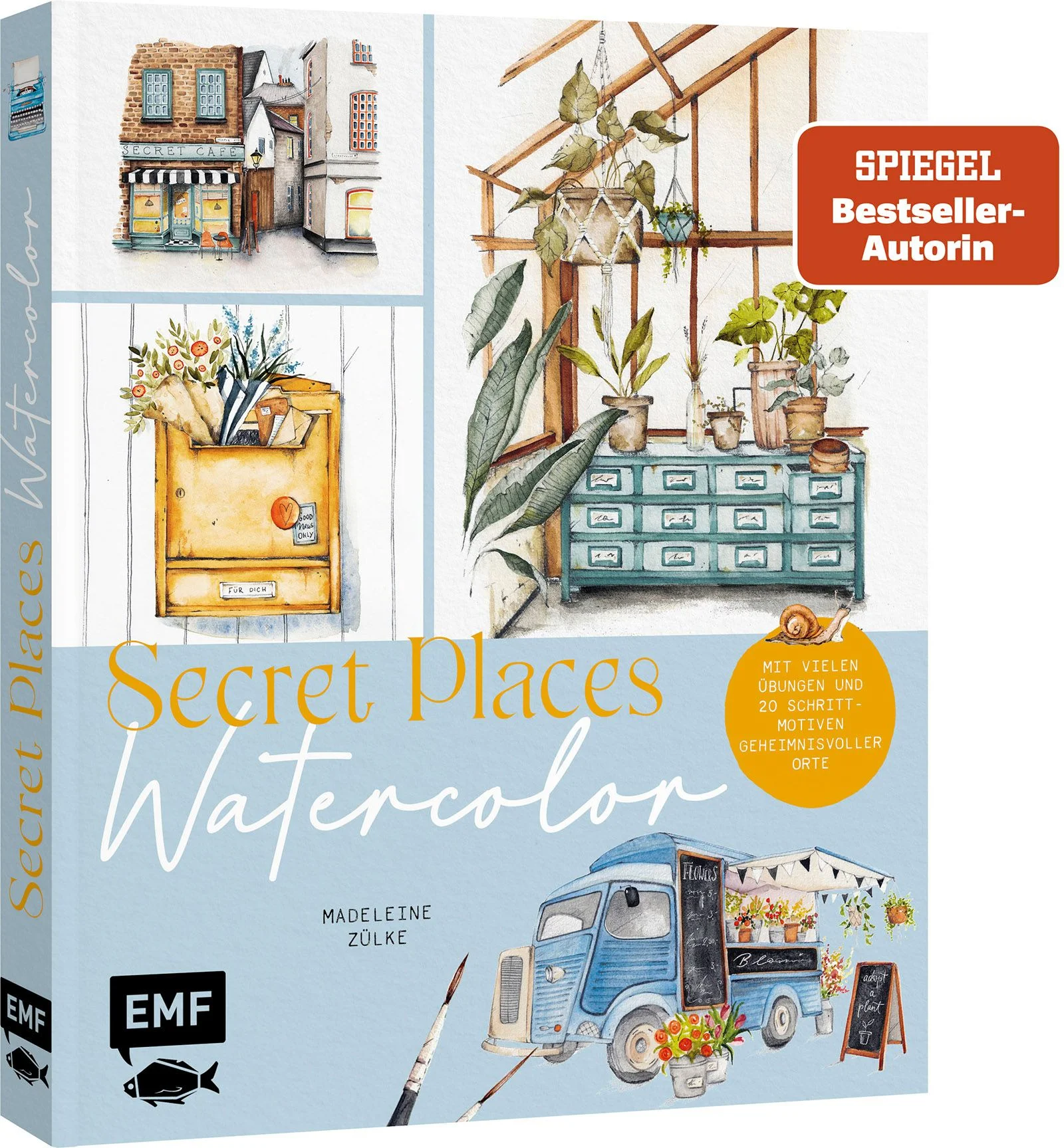 20 brandneue Watercolor Motive der Spiegel-Bestseller-Autorin Madeleine Zülke warten auf dich: Entdecke 5 geheimnisvolle Aquarell-Welten mit je 4 zauberhaften Motiven, vom verwunschenen Gewächshaus bis zur antiken Schreibmaschine.Hast du dich auch schon einmal gefragt, wie es wohl hinter einem alten Tor oder in einem Leuchtturm aussieht? Welche Schätze kannst du darin wohl entdecken? In Secret Places wirst du an atmosphärisch schöne Orte entführt. Du entdeckst nicht nur die geheime Orte und Gebäude, sondern gehst auch hinein und erkundest diese Motivwelten bis ins Detail. Alle Anleitungen werden anschaulich mit Bild und Text Schritt für Schritt erklärt. Der praktische Grundlagenteil und inspirierende Übungsseiten unterstützen dich zusätzlich mit dem nötigen Know-how zu Material und Technik. Mit exklusivem Vorlagen-Poster und Link zum Download von Extra-Materialien und Farbinspirationen.Grundlagen zu Material und Technik und alle Motive Step by Step20 Watercolor Motive aus 5 atmosphärischen WeltenÜbungsseiten zu jedem Kapitel für die Extra-InspirationEgal welches Niveau: hier darf sich jede*r verzaubern lassenHilfreiches Vorlagen-Poster für gelungene VorzeichnungenLink zu noch detaillierteren Vorlagen, Farbinspirationen und Extra-Material In 20 Schritt-für-Schritt-Anleitungen und mithilfe jeder Menge Übungen erfährst du nicht nur mehr über die feinen Nuancen im Umgang mit Aquarellfarben, Bleistift und weiteren kreativen Werkzeugen, sondern begibst dich auch auf eine Reise zu außergewöhnlichen Wohlfühlorten. Worauf wartest du? Starte deine Watercolor Reise jetzt!