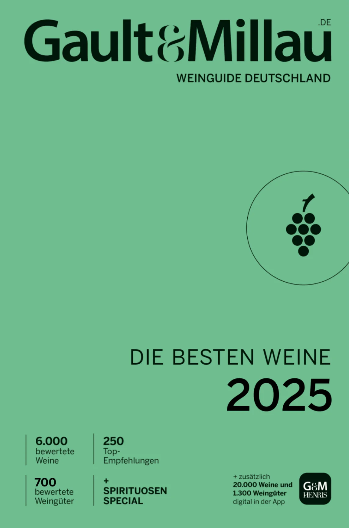 Von der Ahr bis nach Württemberg gibt es 13 deutsche Anbaugebiete mit einer Gesamtfläche von über 100.000 Hektar. Jede Region ist landschaftlich einzigartig und bietet viele Möglichkeiten, sich dem Thema Wein aktiv und genussvoll zu nähern.Dieser Guide aus dem Verlag Henris Edition präsentiert die aktuellen Kollektionen von 700 Winzerinnen und Winzern. Die folgenden Seiten bieten Inspiration und Orientierung zugleich: Mit den detaillierten Kartenübersichten des Deutschen Weininstitutes können Sie Ihre Reisen in die Anbaugebiete bestens planen. Zielsicher werden Sie mit den Informationen im Guide zu den besten Gütern des Landes geführt: Ob Newcomer, Wiedererstarkte oder Ikonen – jeder Betrieb von Bedeutung findet sich in diesem Standardwerk.Es ist ein Wegweiser mit Substanz: Das Verkosterteam hat mehr als 6.000 Weine verkostet und bewertet – vom Basiswein bis zum großen Wein. Und einmal mehr bestätigt das Gault&Millau-Expertenteam, wie herausragend die Qualitäten der deutschen Weine sind – in allen Kategorien!
