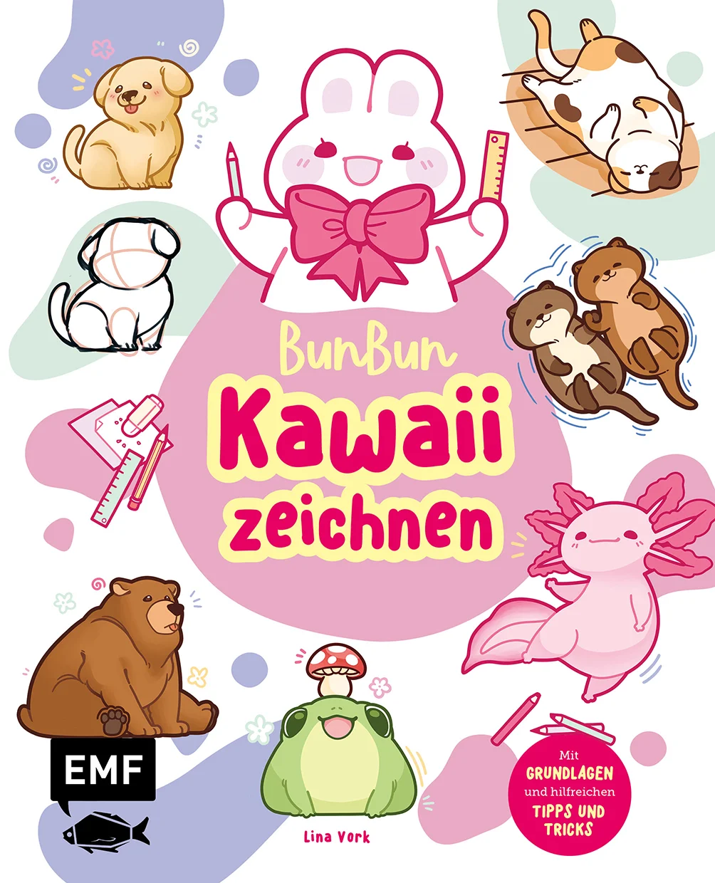 Kawaii zeichnen mit BunBun! Jetzt wird's kawaii! Namensgeberin und Gesicht des BunBun-Shops zeigt, wie man niedliche Tiere zeichnet. In 20 zuckersüßen Kawaii-Projekten stellt dir das Häschen BunBun ihre Freund*innen vor und gibt dir jede Menge nützlicher Tipps und Tricks, wie du deine Kawaii-Motive zu Papier bringst. Ob verspielte Katze, niedlicher Axolotl, kuschliger Bär oder kleiner Igel – es erwarten dich super niedliche Motive und jede Menge Zeichenspaß! Sofort loslegen: Mit allen wichtigen Grundlagen, Zeichentechniken und Materialkunde 20 x Niedlichkeit: Fuchs, Wal, Frosch und viele weitere von BunBuns Freund*innenMit bebilderten Step-by-step-Anleitungen und jeder Menge Tipps und Tricks vom Profi BunBun können auch Anfänger*innen sofort einsteigen 