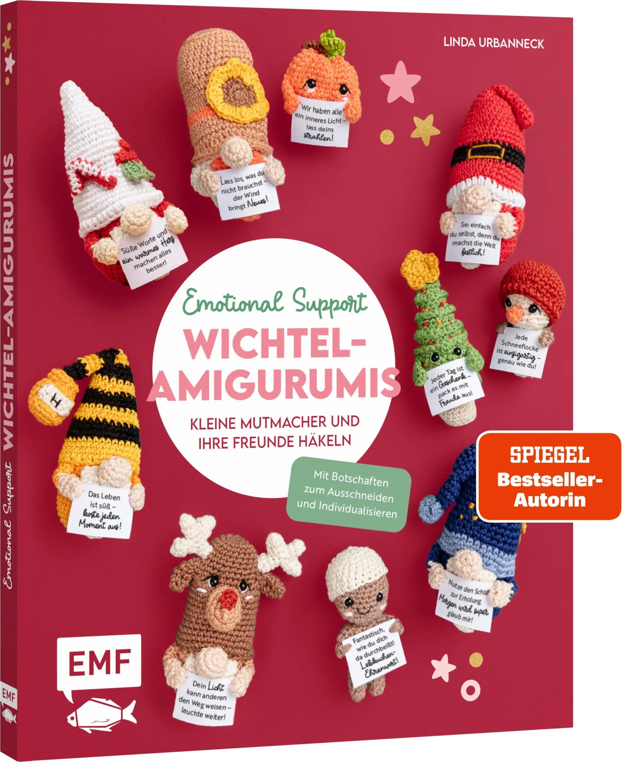 Wichtelige Glücksbringer für die kalte Jahreszeit Zeige deinen Liebsten mit diesen Wichteln und ihren Freunden, wie wichtig sie dir sind. Die Amigurumis im Miniformat sind nicht nur wunderbar zum Häkeln mit Restgarn, sie überbringen auch herzerwärmende Botschaften. Sie sind das perfekte Geschenk für Weihnachten oder den Adventskalender für Freund*innen und Familie und sind ein süßes Deko-Highlight in der kalten Jahreszeit. Alle Wichtel bringen ein passendes Schild zum Ausschneiden mit: Entscheide dich entweder für eine der liebevollen Botschaften oder verfasse eine persönliche Nachricht.24 leicht verständliche Anleitungen für zauberhafte Wichtel und ihre FreundeSchilder zum Ausschneiden mit liebevollen Sprüchen und Platz für deine eigenen Nachrichten, egal ob 