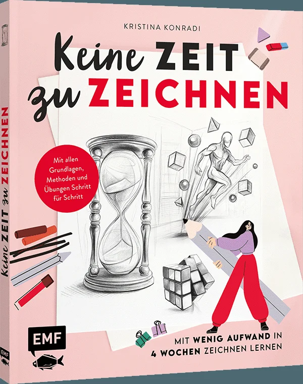 Mit wenig Aufwand zeichnen lernen – Durch den praktischen Aufbau dieses Buches kannst du in wenigen Wochen essenzielle Zeichen-Fähigkeiten erlangen und erste beeindruckende Motive aufs Papier bringen. Wer im Alltag wenig Zeit hat, aber seine Freundinnen und Freunde mit schönen Zeichnungen überraschen möchte, sollte keine weitere Zeit verschwenden und sich dieses Buch kaufen. Durch den ausgefeilten Workshop von Kristina Konradi lernt man zum einen die Basics und wird schon nach kurzer Zeit tolle Motive mit Bleistift zeichnen können. Worauf wartest du? Schnapp dir einen Bleistift und fang an zu zeichnen! Keine öde Theorie, sondern direkt in die Praxis: mit den Übungen und Zeichentipps im Buch gibt es einen schnellen Erfolg28 unterschiedliche Übungen vermitteln alle Grundlagen und ermöglichen eine positive LernkurveVielfältige Motive Schritt für Schritt zeichnen lernen – Stillleben, Landschaften, Porträts und TiereNIcht nur für Anfänger*innen: auch Zeichner*innen mit Vorkenntnissen werden auf ihrem Wissensstand abgeholtMit einem Test der eigenen Zeichenfähigkeiten direkt wissen, wo man steht, und an der richtigen Stelle im Buch loslegen