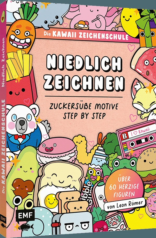 Der niederländische Kawaii-Bestseller jetzt endlich auf deutsch! Lerne in einfachen Steps, die süßesten Gegenstände und umwerfend niedliches Essen zu zeichnen und tauche ein in die bunte Welt der Kawaii-Motive! Neben den Schritt-für-Schritt-Anleitungen teilt Leon Römer seine besten Zeichenübungen, sowie unzählige Tipps und Tricks zum Zeichnen und Ausmalen seiner niedlichen Kawaii-Welt. Ob für Kawaii-Fans oder für alle, die sich eine süße Auszeit gönnen möchten – die zuckersüßen Motive bringen Farbe und Freude in deinen Alltag!Entdecke mit über 60 lustigen Motiven die Kawaii-Seite des 