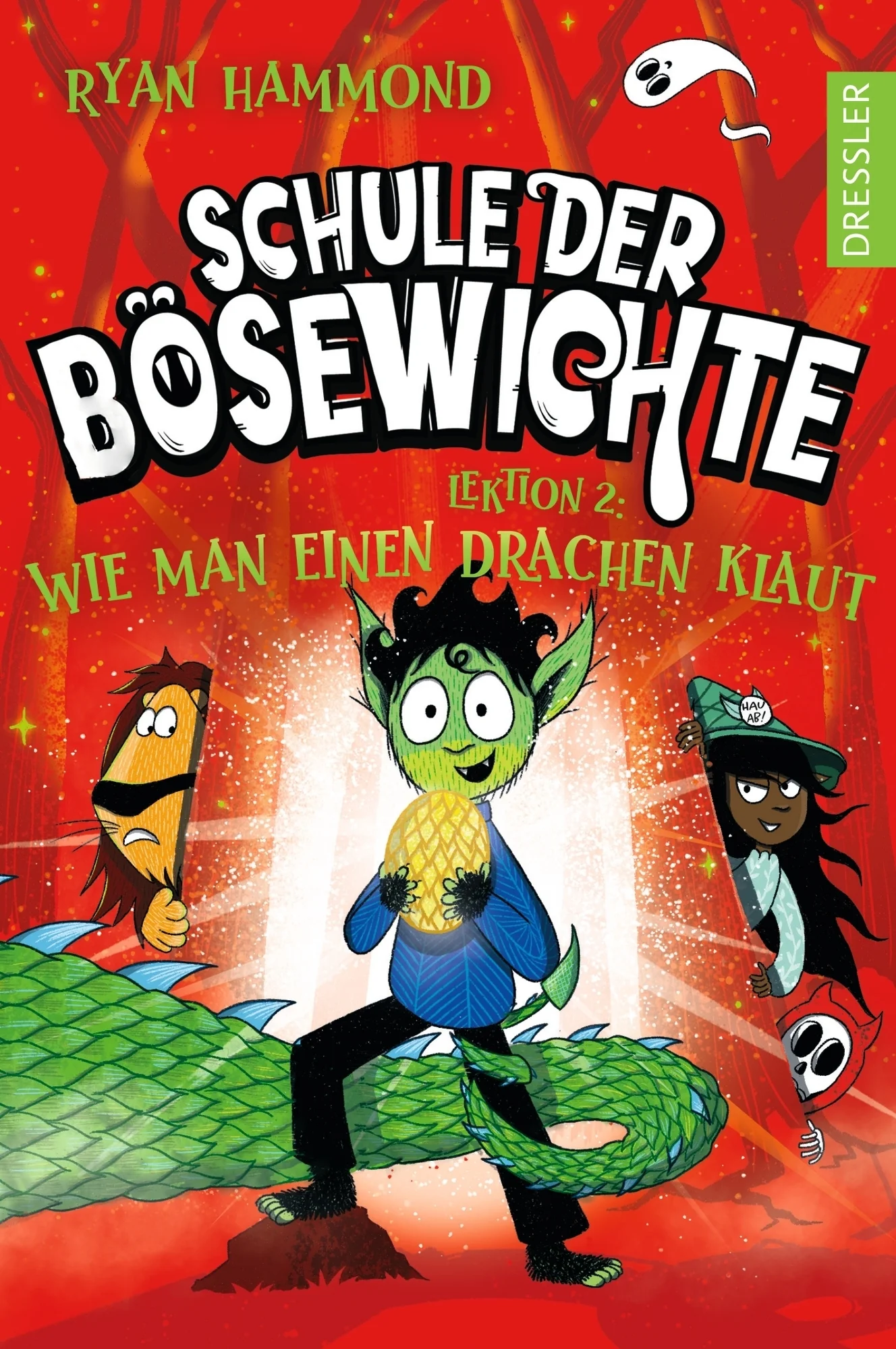 Böse zu sein, war noch nie so lustig – die neuen Abenteuer von Werwolf Bram und seinen Freund*innenEs ist der Beginn des Winterhalbjahrs und es gibt einen neuen Lehrer an der Schule der Bösewichte – den berüchtigten Drachenreiter Felix Frostbeule. Die Klasse Z hat großen Respekt vor ihm und seinen Lektionen über giftige Bestien und Fabelwesen. Doch Werwolf Bram ist misstrauisch. Ein Glück, denn bald decken Bram und seine Freund*innen Frostbeules bösen Plan auf, alle Drachen aus dem Wald des Wahnsinns zu stehlen und die Schule der Bösewichte schutzlos zurückzulassen. Hat die Bande genug gelernt, um ihren fiesen Lehrer auszutricksen oder wird Felix Frostbeules Überfall in die Schurkengeschichte eingehen? Die zweite Lektion in der Schule der Bösewichte: Wie man einen Drachen klaut. In der Schule der Bösewichte wartet ein neues, herausforderndes Abenteuer auf Werwolf Bram und seine Freunde. Böse zu sein, war noch nie so gut! Ein Kinderbuch für kleine Fantasy-Fans: urkomischer Gruselspaß mit Hexen, Werwölfen und schrägen Fabelwesen.   Spannung beim Lesen, Spaß beim Blättern: liebevoll gestaltet, mit vielen witzigen Illustrationen. Lustiger Kinderroman in leichter Sprache für Lesemuffel ab 8 Jahren.  Wer bereits Ryan Hammonds ersten Teil der lustigen Schule der Bösewichte (Der Werwolf war’s!) verschlungen hat, für den ist der zweite Teil der Fantasy-Kinderbuchreihe ein absolutes Lese-Muss!