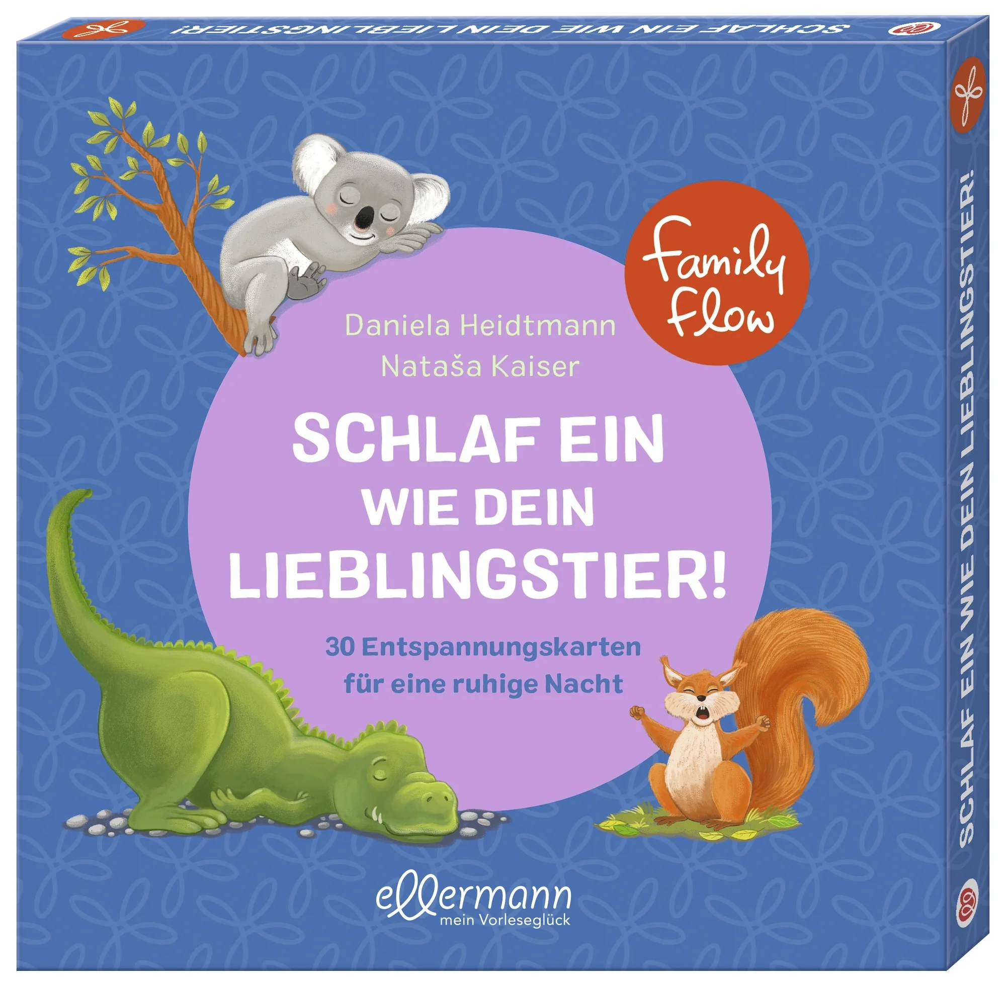 Schlaf ein und durch wie ein Murmeltier. Ich bin klein, ich schlaf ein – und durch! Einschlafroutinen sind super wichtig, sie helfen Kindern, schneller ein- und häufiger durchzuschlafen. Family Flow „Schlaf wie dein Lieblingstier“ ist die Idee für alle, die eine moderne und effektive Alternative zu Schlafliedern und klassischen Büchern suchen. Mit dem Vorlesen dieser süß illustrierten Karten habt ihr das ideale Einschlafritual, denn jede der 30 Bildkarten enthält eine Geschichte mit einer Übung. Die Geschichten erzählen von allen Lieblingstieren unserer Kinder, sie enthalten Übungen zur Körperwahrnehmung, Atemübungen, Streichel- und Massage-Elemente. Die stabilen Karten lassen sich auch im Liegen gut festhalten. Für eine ganzheitlich entspannte Nacht – einfach mal ausprobieren. Gute Geschichte, gute Übung, gute Nacht! Schneller einschlafen und häufiger durchschlafen mit Achtsamkeits-Kärtchen. 30 kleine Geschichten mit Entspannungsübungen für Kinder ab 3 Jahren. Handliche Bilderkarten mit all euren Lieblingstieren. Mental und physisch die beste Vorbereitung auf eine ruhige Nacht.