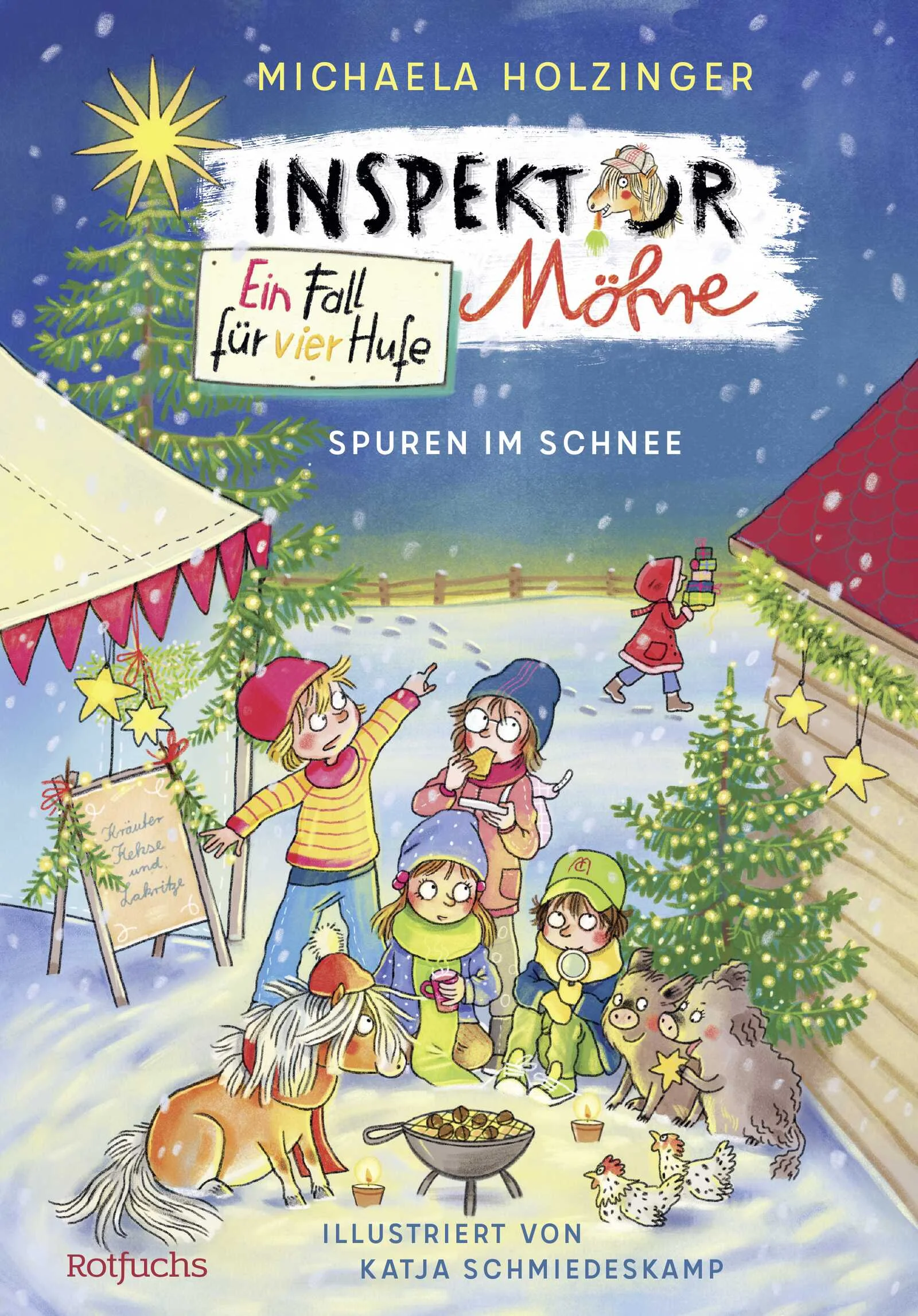 Band 4 der Vorlesereihe.Ein tierisches Vorlesevergnügen zum Weihnachtsfest für die ganze Familie! Perfekt für kleine Spürnasen und Ponyfans.Auf dem Pfannkuchenhof ist es Advent geworden – mit allem, was dazugehört! Auch Inspektor Möhre hat ein Wichtelgeschenk in seiner Futterkrippe gefunden. Natürlich will er sofort herausfinden, wer sein Wichtel ist. Und dann gibt es ganz plötzlich noch einen richtigen Fall für den kleinen Ponydetektiv und seine Apfeltaldetektive! Auf dem Adventsmarkt ist in der Nacht eine Bude zerstört worden. Dieser gemeinen Sache müssen die vier Detektive und der kleine Pony-Insepktor unbedingt auf den Grund gehen! Ob sie herausfinden, wer hier seine Spuren hinterlassen hat?Ein neues, winterlich stimmungsvolles Abenteuer von Inspektor Möhre und den Apfeltaldetektiven