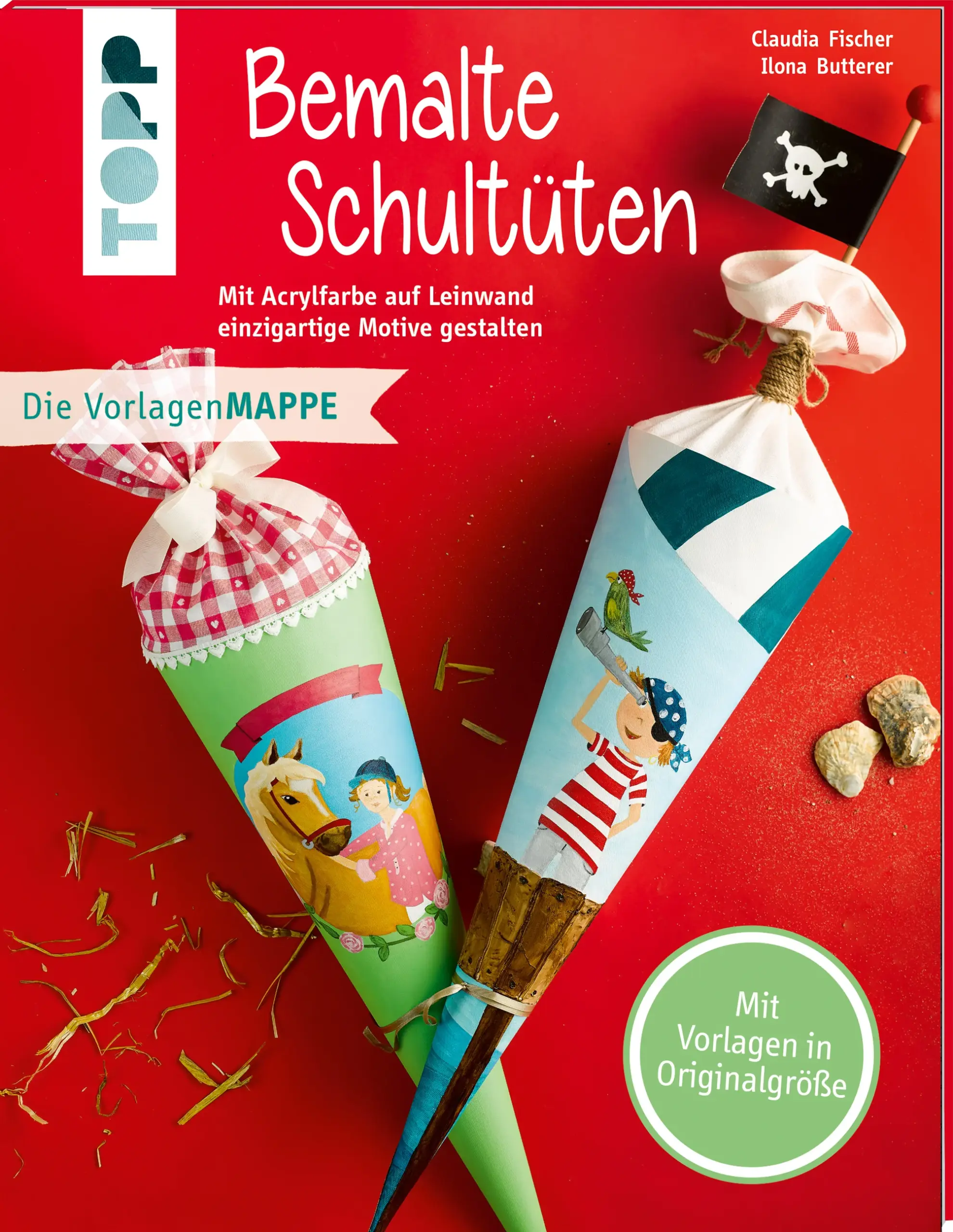 Eine komplett neue Technik: Die Schultüten werden gemalt, nicht mehr aus Tonkarton bebastelt. So entstehen sehr wertige, detailreiche Schultüten, die garantiert ein Highlight jeder Einschulungsfeier werden. - Die Motive werden von den Vorlagenbogen auf Leinwand von der Rolle übertragen und dann mit Acrylfarben gemalt. Anschließend klebt man die Leinwand auf einen Schultüten-Rohling und ergänzt noch weitere Accessoires, den Verschluß, eine Beleuchtung etc. - Alle Trendmotive für Jungen und Mädchen sind enthalten: Prinzessin, Ballerina, Reiterin, Fußballer, Pirat, Feuerwehrmann, Monster, Astronaut etc. Insgesamt sind 12 Modelle enthalten. - Die gemalten Schultüten sind sehr hochwertig, stabil und langlebig. Durch die Vorlagenbogen in Originalgröße ist das Nacharbeiten auch für Anfänger kein Problem