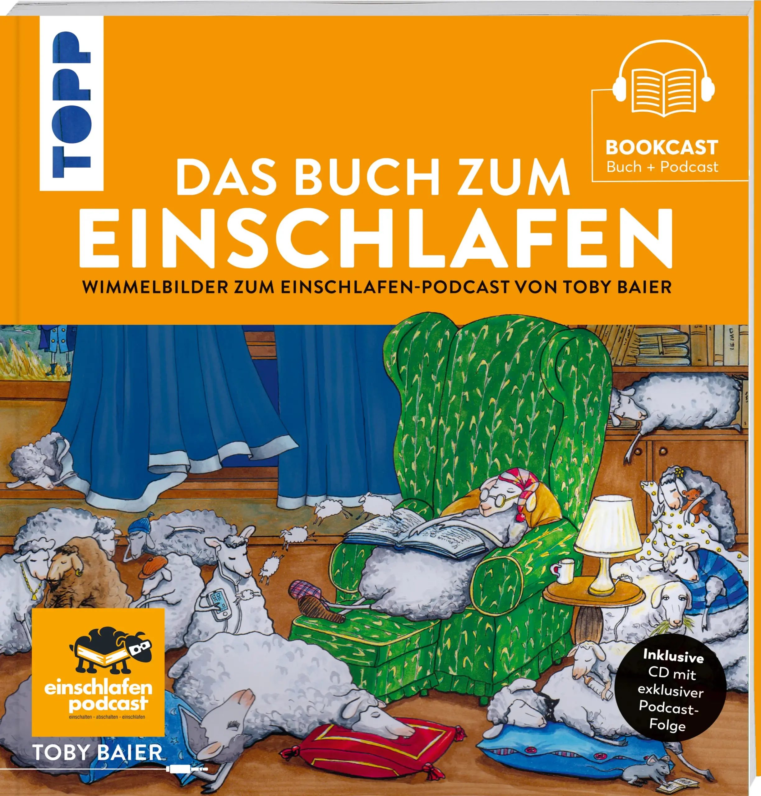 Das Buch zum Einschlafen Podcast von Toby Baier! Entdecke auf witzig illustrierten Bildern bis zu 170 Schafe, während Toby dich über den Podcast in den Schlaf redet. Zum Zählen oder Anschauen - jedes Schafbild basiert auf einer Podcast-Episode, die du über den QR-Code direkt anhören kannst. Das erste Wimmelbild-Buch nur mit Schafen für Kinder und Erwachsene. Mit CD und Podcast-Online-Verknüpfung ((Bilder S. 12/13 und 60/61 oder 20/21, etwas untereinander? Oder in Kombi mit 22/23 (hochkant)))