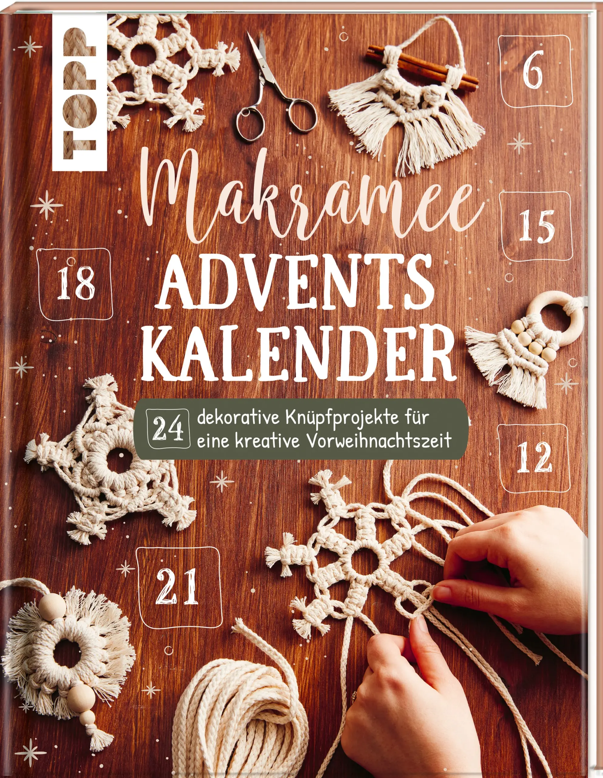 Schokoladen-Adventskalender waren gestern! Viel schöner und entspannter lässt sich die Weihnachtszeit mit festlichen Makramee -Knüpfprojekten einläuten. 24 Tage - 24 wundervolle Überraschungsprojekte, die die den Vorweihnachtsstress in eine achtsame Auszeit verwandeln.