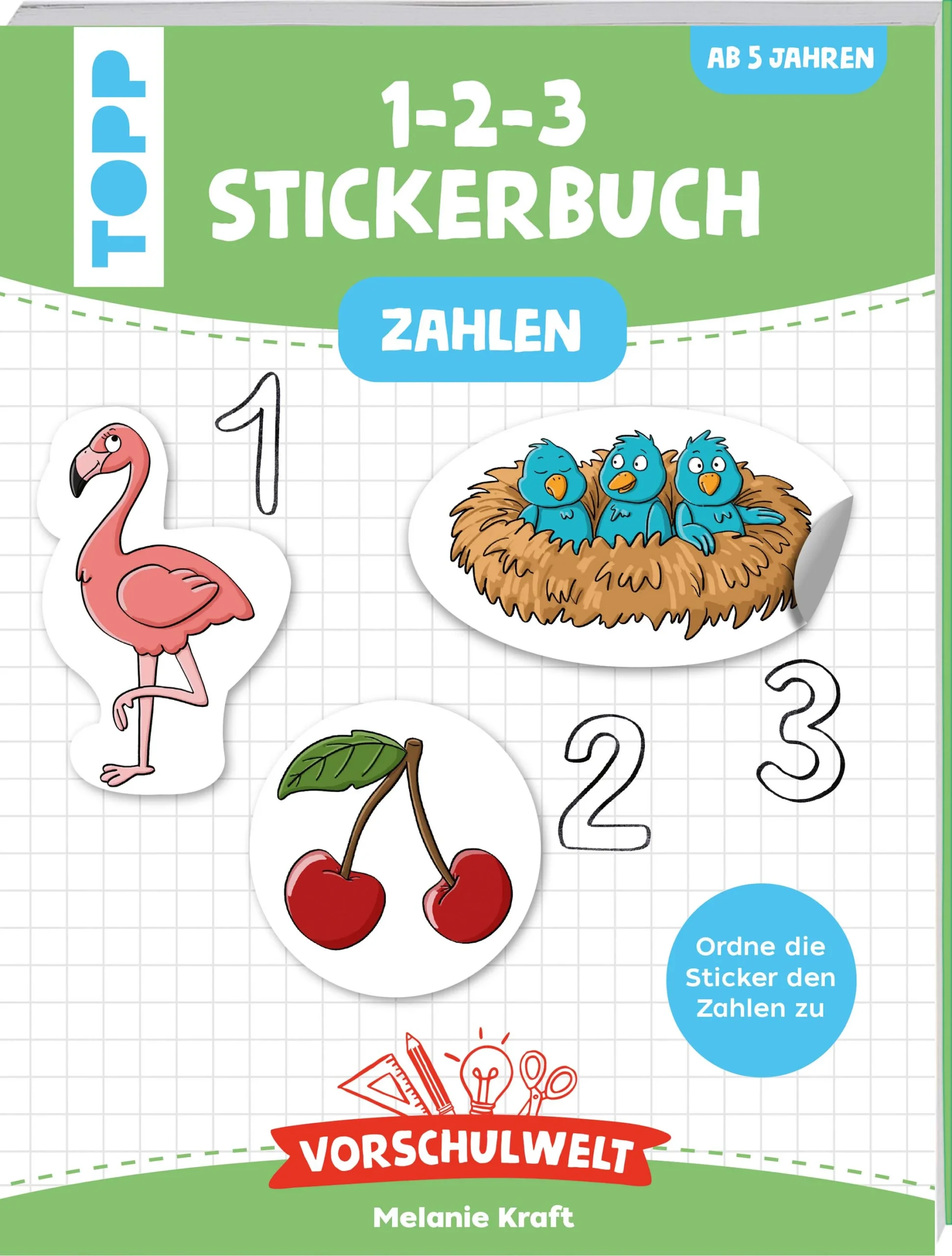 Zahlen lernen war noch nie so einfach und lustig - Zahlen lernen mit über 160 Stickern. Jedes Stickersymbol kann einer Zahl zugeordnet werden. Ein Flamingo zu 1, ein Kleeblatt mit 3 Blättern zu 3 und eine Hand mit ausgestreckten Fingern zu 5. Ist etwas falsch eingeklebt, kein Problem! Die Sticker sind wiederablösbar und können immer wieder neu angeordnet werden. Die Kinder lernen beim Stickern ganz nebenbei die Zahlen von 1-12 kennen. So ist nicht nur der Spaßfaktor groß, sondern auch der Lernfaktor.