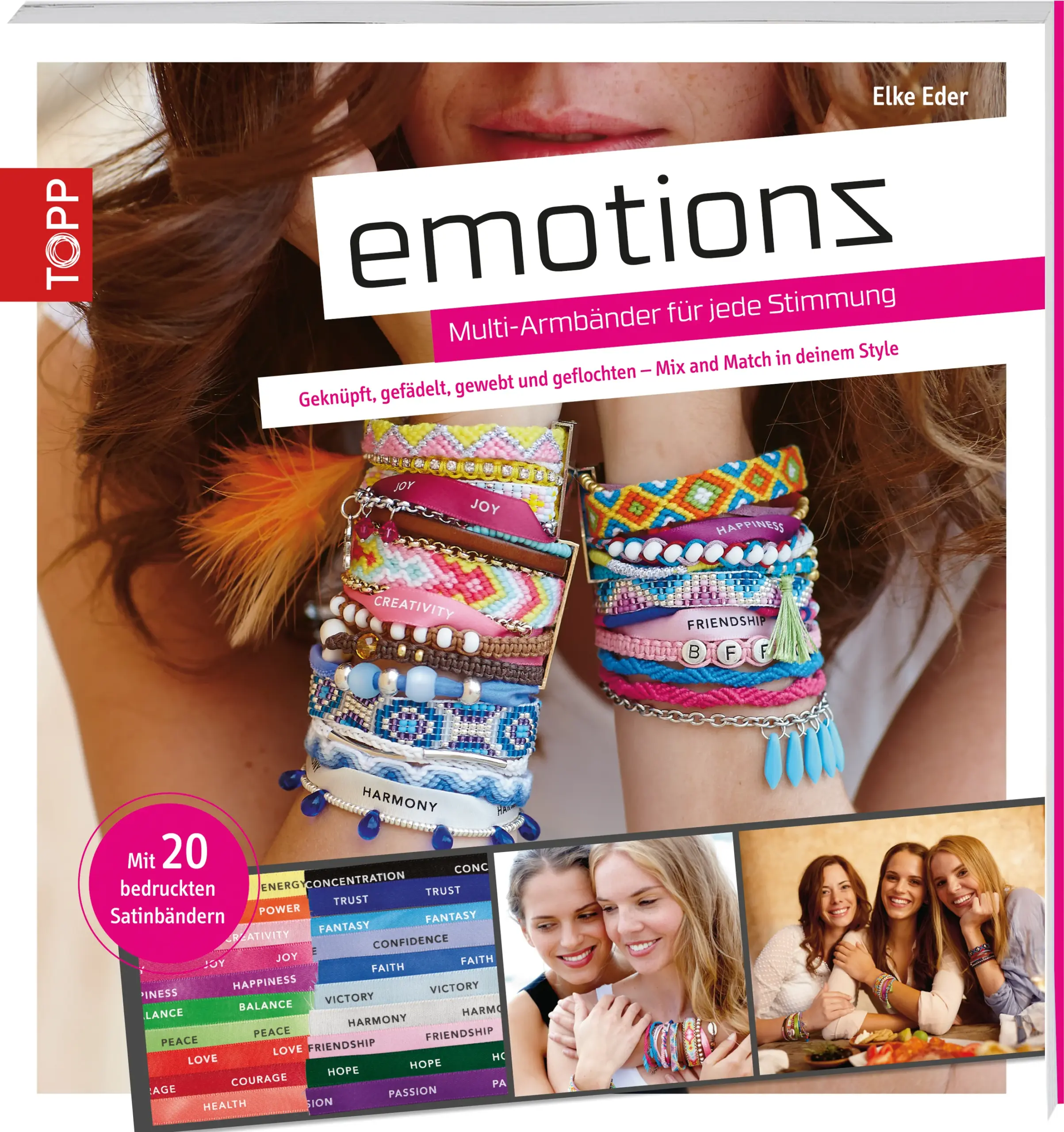 Freundschaftsbändchen, Makramee, Perlenweben und viele weitere Techniken vereint in einem Armband, verbunden mit einer edelen Magnetschließe – das sind emotionz-Armbänder! Für jede Stimmung gibt es des den passenden Schmuck fürs Handgelenk. Ob Knüpfen, Flechten oder Weben, hier werden die beliebtesten Armbänder vereint. So entstehen tolle, selbstgemachte Geschenke für die beste Freundin oder für sich selbst. Ausführliche Anleitungen und Downloadlinks für die Materiallisten machen das Nacharbeiten ganz einfach. Das große Extra: 20 bedruckte Satinbänder liegen dem Buch bei!
