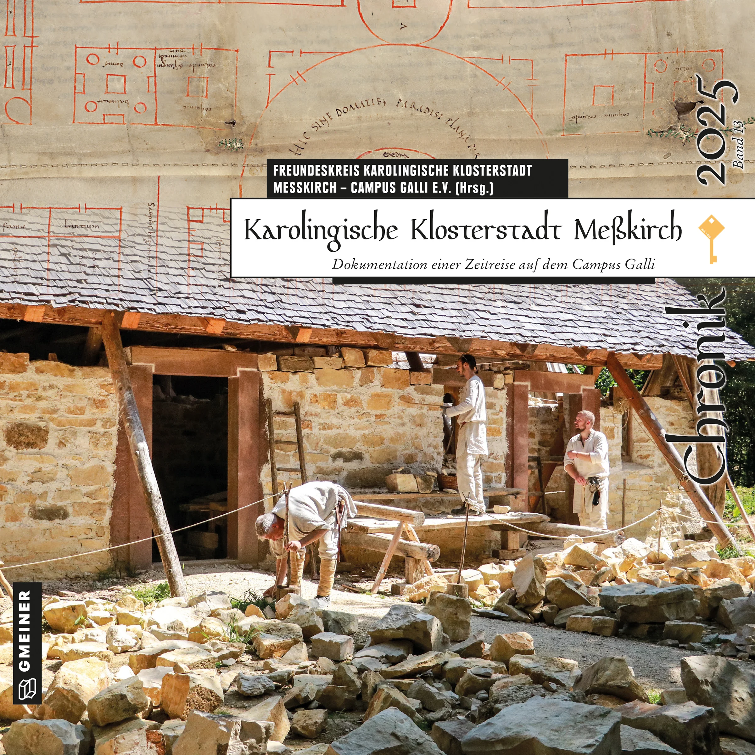 Der älteste erhaltene Bauplan aus dem 8. Jahrhundert, der weltberühmte St. Galler Klosterplan, soll verwirklicht werden. Auf dem Campus Galli bei Meßkirch entsteht mit den technischen Mitteln der Karolingerzeit eine Klosterstadt. Seit 2013 arbeiten zahlreiche Handwerker und Wissenschaftler an der Umsetzung, Zehntausende Besucher konnten seither die Entwicklung der Baustelle hautnah miterleben. Die Chronik 2025 dokumentiert die Fortschritte des zurückliegenden Jahres und informiert darüber hinaus mit interessanten Beiträgen fachkundiger Autoren über die Zeit des frühen Mittelalters.