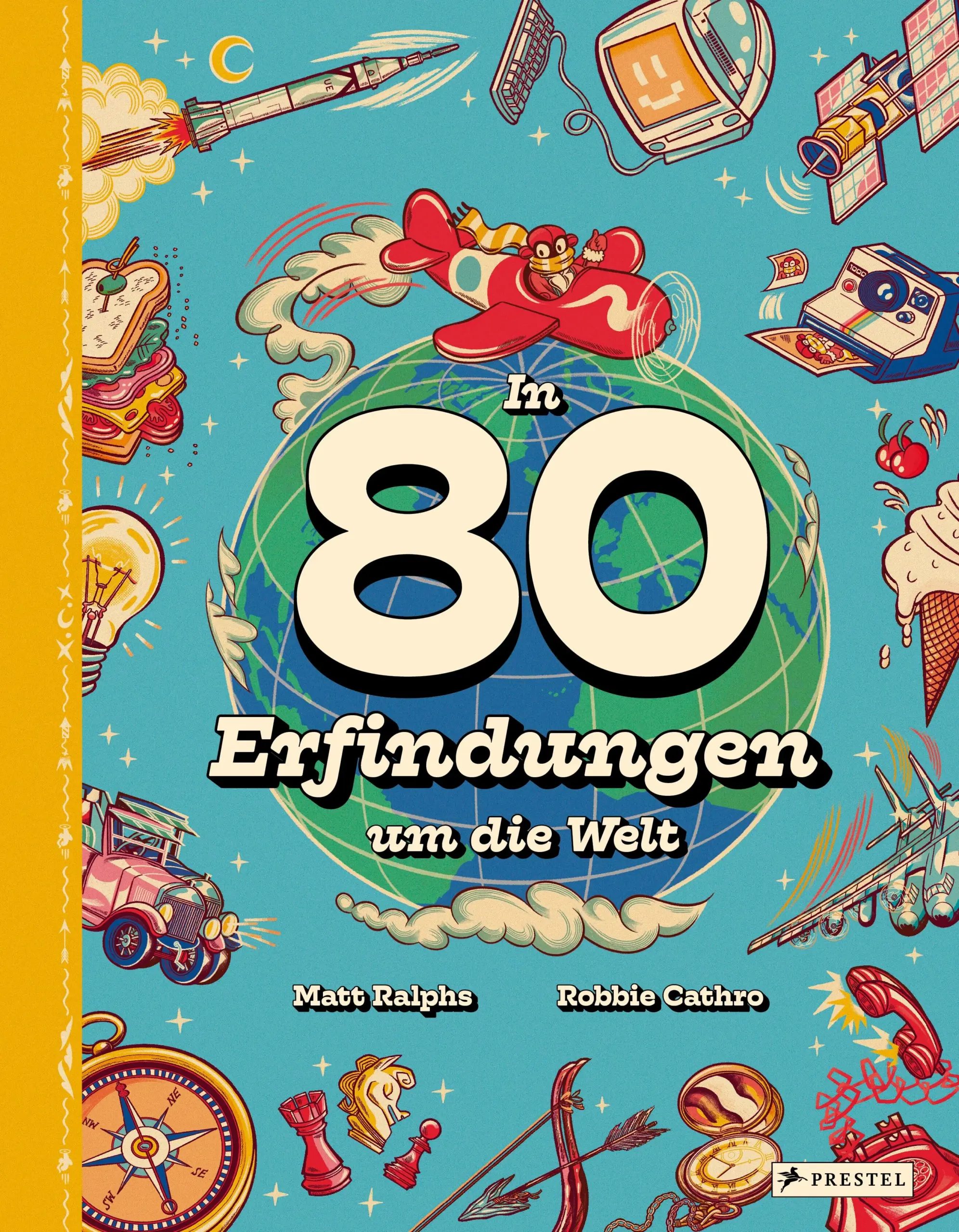 Lerne 80 geniale Erfindungen kennen, die dich staunen lassenVom Rad bis zur Weltraumrakete, von Pfeil und Bogen bis zur Atombombe, von der Schokolade bis zur Zahnpasta, von der Batterie bis zum Quantencomputer – los geht die Reise zu 80 Innovationen von der Antike bis heute. Dieses Buch lädt ein zu einer Entdeckungsreise rund um die Erde zu den faszinierenden Geschichten hinter den Erfindungen, die das Wissen der Menschheit erweitert und unser heutiges Leben maßgeblich geprägt haben.Mit den leuchtenden, lustigen Retro-Illustrationen von Robbie Cathro wird dieses große Buch der Erfindungen Leserinnen und Leser ab 8 Jahren stundenlang fesseln.Ausstattung: mit Spotlack auf dem Cover