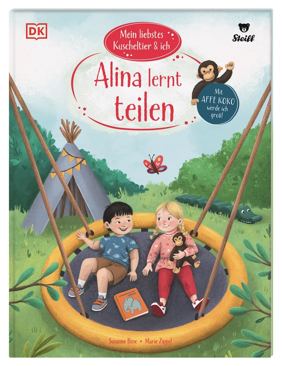 Mein Kuscheltier und ich: Zusammen schaffen wir das!Alina hat schlechte Laune: Warum ist beim Frühstück kein Toast für sie da und wieso soll sie im Kindergarten die Malsachen mit Tian teilen? Aber nicht den Glitzerstift! Doch als Tian ganz traurig wird, tut es Alina leid. Zum Glück ist ihr liebster Kuschelaffe Koko dabei und bringt sie auf eine gute Idee. Die liebevoll erzählten Vorlesegeschichten mit den Steiff Plüschtieren zeigen Kindern ab 3 Jahren, wie man knifflige Situationen meistert, und ermuntern sie, sich etwas zuzutrauen.Liebevoll erzählte Mutmach-Geschichten für Kindergartenkinder• Kinderbuchreihe in Zusammenarbeit mit Steiff: Affe Koko, Leo Löwe, Hase Bommel, Rocky Drache und die anderen süßen Steiff Tiere sind tolle Freunde, wenn’s mal schwierig wird• Entzückende Bilderbuch-Geschichten zum Vorlesen - wunderschön auch als optimistische und tröstliche Gute-Nacht-Geschichten• Das kann ich auch! Mit diesen Büchern können Kinder erleben, wie man mit Ängsten, neuen Situationen und negativen Gefühlen umgehen und daran wachsen kann• Kunterbunt und divers: Lebendige Illustrationen zeigen die Vielfalt der Welt, in der Kinder heute aufwachsenMit dem Kuscheltier durch dick und dünnOb es um das Nicht-teilen-Wollen oder die erste Übernachtung ohne die Eltern geht, um die Angst vorm Kinderarzt oder den ersten Tag im Kindergarten - die Kinderbuchreihe “Mein liebstes Kuscheltier & ich” greift Themen auf, mit denen sich jedes Kind identifizieren kann. Und die beliebten Steiff Plüschtiere sind bei allen Geschichten dabei. Die Kinder erkennen, dass es gar nicht so schwierig ist, die kleinen Hürden in ihrem Alltag zu überwinden. Und wer das schafft, darf am Ende stolz sein und sich ein ganzes Stückchen größer fühlen.Das schaffst Du auch! Die liebevoll erzählten Mutmach-Geschichten mit den Steiff Kuscheltieren helfen Kindern ab 3 Jahren, die Herausforderungen ihres Alltags zu meistern.Dieses Buch ist bei Antolin verfügbar.