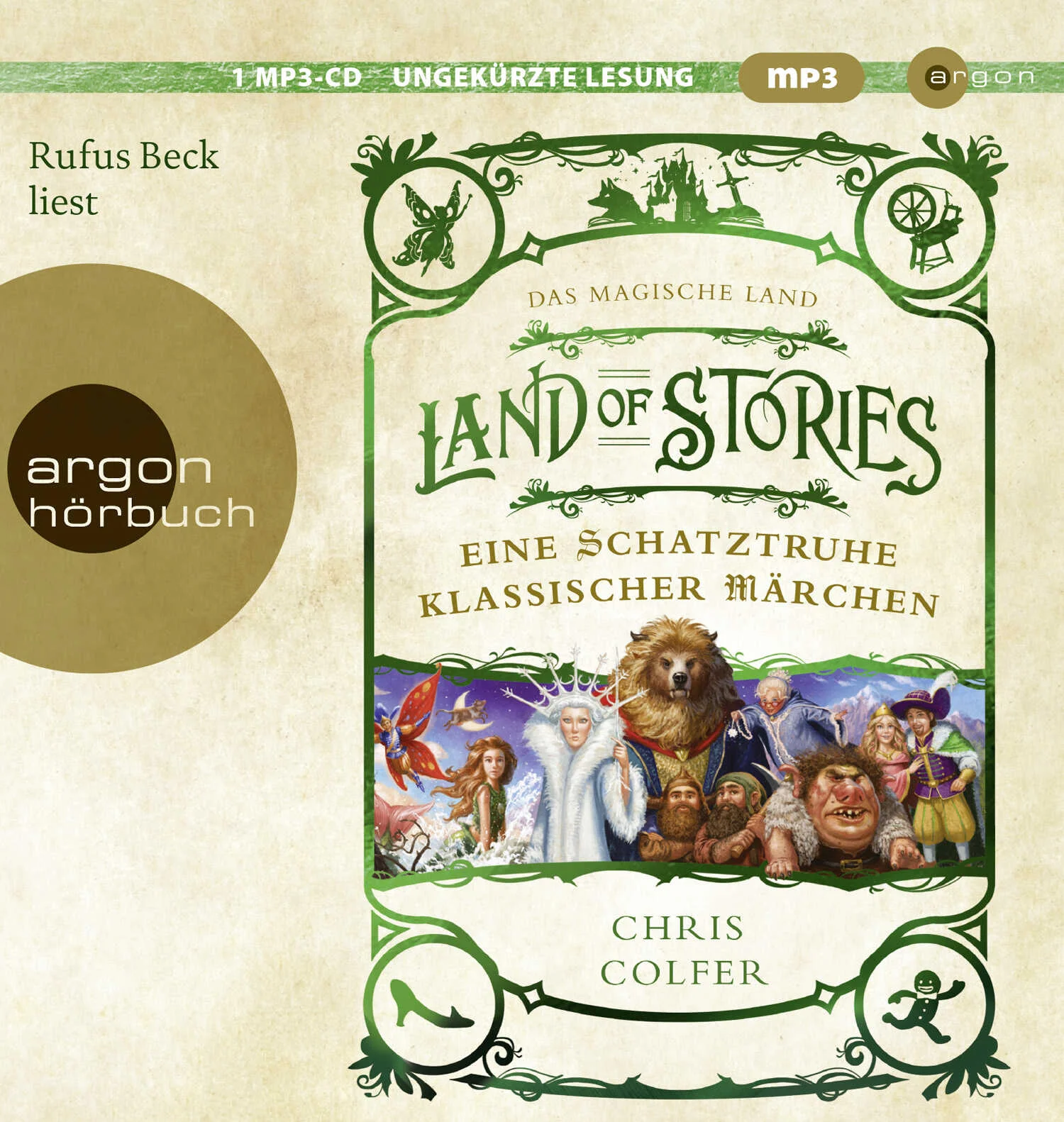 Ein wahrer Schatz für alle Land of Stories-Fans und Märchen-Verliebte!Chris Colfer erzählt in eigenen Worten all die Märchen nach, die seiner Bestseller-Reihe Land of Stories zugrunde liegen: Dornröschen, Die Schöne und das Biest, Rapunzel, Die Schneekönigin, Die Geschichte vom Pfefferkuchenmann, Pinocchio und viele weitere.Eine wahre Schatztruhe für Fans der Bestseller-Reihe, die hier die Figuren wiederfinden, die sie aus den Abenteuern kennen – Jack, Goldlöckchen, Rotkäppchen, Froggy, die gute Fee – und die Märchen nachhören können, aus denen sie stammen.Rufus Beck ist Schauspieler, Regisseur und Autor. Durch seine Lesungen von Harry Potter wurde er zu einem der erfolgreichsten und beliebtesten Hörbuch-Interpreten. Den Romanen von Chris Colfer leiht er seit der allerersten Seite seine Stimme.