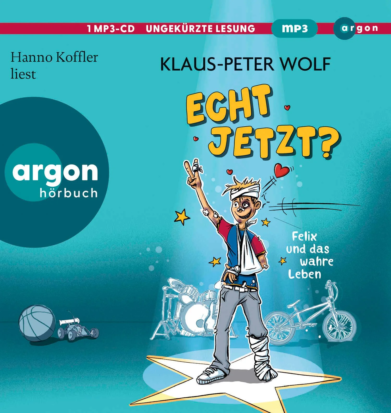 Witziges Hörbuch für Jungs von Erfolgsautor Klaus-Peter WolfFelix hat alle Hände voll damit zu tun, seinem chaotischen Vater immer wieder aus der Patsche zu helfen. Aber wirklich schwierig wird es, als sein Vater eine Liebes-SMS an die falsche Handynummer schickt. Felix springt mit einer gewagten Lüge ein: Er gibt die SMS als seine eigene aus und kommt damit unbeabsichtigt zu Susi als seiner Freundin. Damit zieht er allerdings den Hass ihres Ex-Freundes Ulf auf sich, der dummerweise der größte Schlägertyp der Schule ist ...Mit viel Witz und einem kreativen Umgang mit der Wahrheit überlebt Felix sein Alltagschaos – zum Fremdschämen und Schlapplachen. Neuausgabe der ersten beiden Geschichten der Felix-Serie in einem Hörbuch.Hanno Koffler hat mit seiner jungen, eindringlichen Stimme bereits viele Hörbücher gelesen und führt die Hörer:innen gelassen und humorvoll durch Felix' chaotisches Leben.