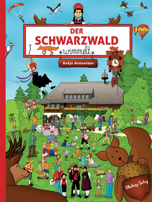 Der Schwarzwald ist Baden-Württembergs beliebteste Urlaubs- und Freizeitregion. Und ab jetzt wird hier auch noch kräftig gewimmelt! Jede Menge Spannendes gibt es dabei zu entdecken. Die Zeichnerin Katja Schneider kennt den Schwarzwald wie ihre Westentasche und nimmt alle Wimmelbuch-Betrachter mit dem Schwarzwaldmädel Bärbel und ihrem Hund Waldi auf die Reise. Auf ihrer Tour durch Deutschlands größtes Mittelgebirge besuchen sie das Heimatmuseum Hüsli, das Freilichtmuseum Vogtsbauernhof, Europas größten Marktplatz in Freudenstadt, den Münsterplatz in Freiburg, den Titisee, das Kloster Hirsau, den Feldberg und das Schwarzwaldstädtchen Hornberg mit seinem markanten Eisenbahnviadukt. Ein ganz besonderer Wimmelspaß – für Groß und Klein!