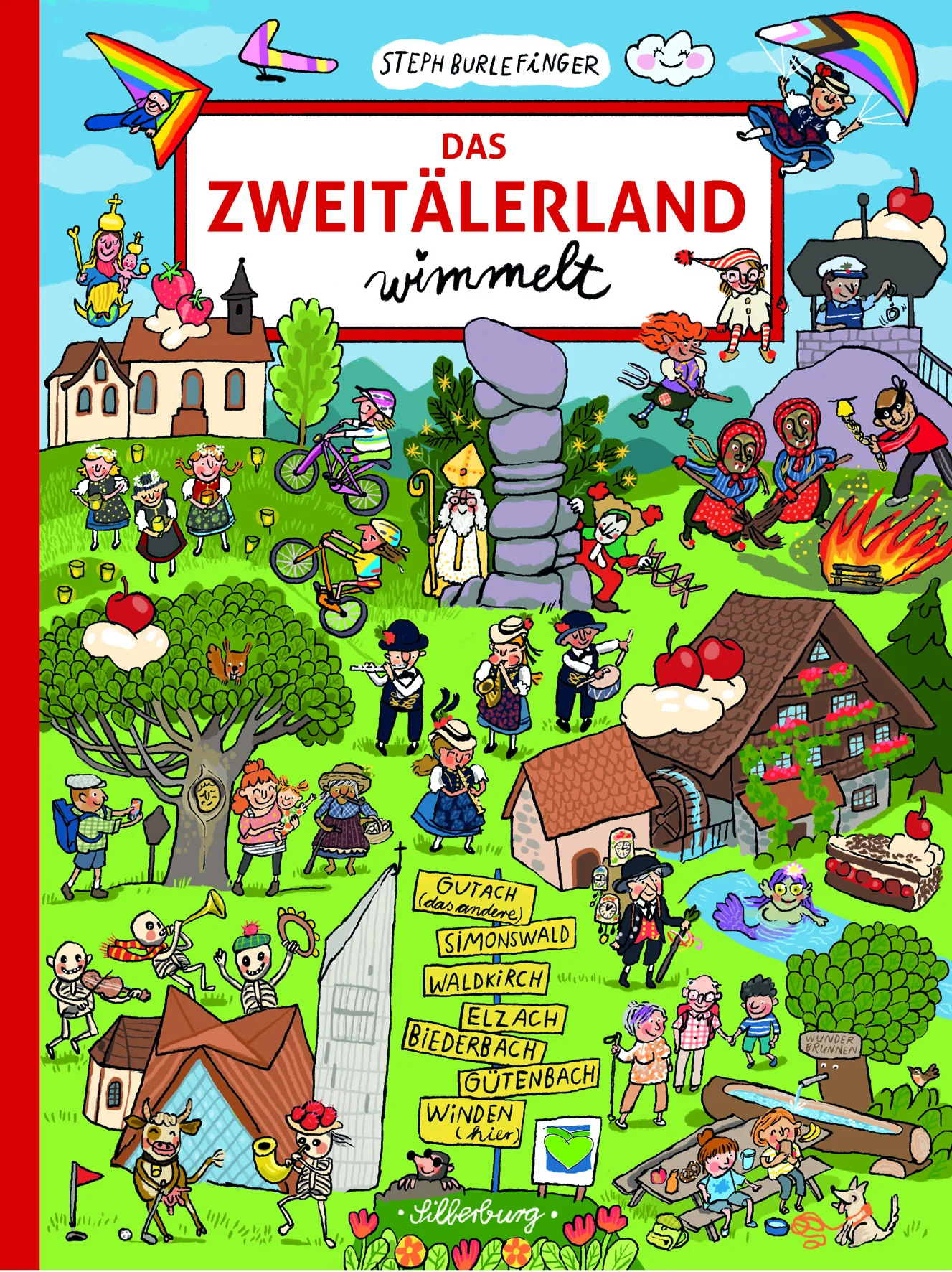 Wimmelvergnügen purIm Zweitälerland wimmelt es, und zwar überall! Es gibt jede Menge zu entdecken, bewundern und bestaunen. Ein wimmeliges Vergnügen für Groß und Klein.Dieses liebevoll gestaltete Bilderbuch macht Lust darauf, das Elztal und das Simonswäldertal mit den sieben Gemeinden und den schönsten Sehenswürdigkeiten gemeinsam zu erkunden und garantiert großen Wimmelspaß für die ganze Familie. Das perfekte Geschenk für Groß und Klein. Das erste Wimmelbuch über das Zweitälerland Die Region in allen Facetten liebevoll gezeichnet Mit vielen kleinen Geschichten zum Entdecken und Schmunzeln