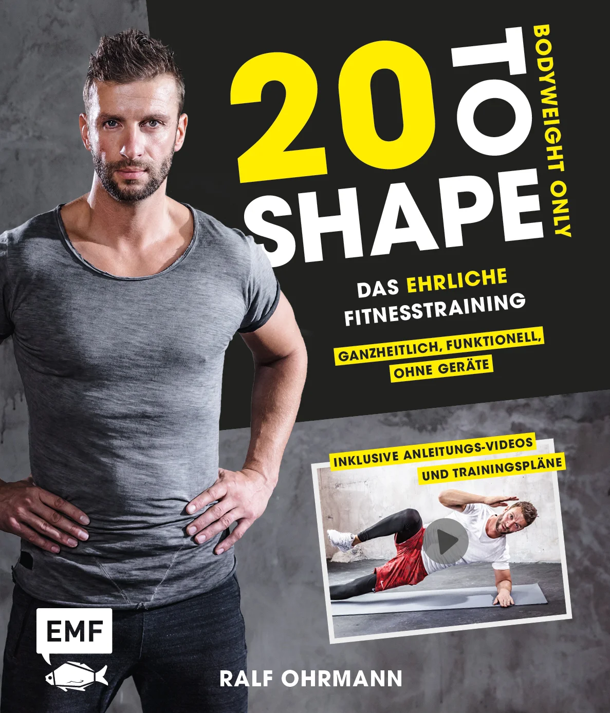 Zahlreichen Prominente und Fußballprofis können den Erfolg von Ralf Ohrmanns Trainingsphilosophie bezeugen – sie alle hat der Sportwissenschaftler als Personal Trainer, Motivationspartner und Ernährungscoach auf dem Weg zu ihrer Bestform unterstützt. Ganzheitlich, funktionell und natürlich - so beschreibt der Personal Trainer Ralf Ohrmann sein Trainingsprogramm. Dafür benötigt es kein teures Fitness-Studio und keine Geräte, der eigene Körper reicht. Das Prinzip ist ganz einfach: 20 Wiederholungen pro Übung, sauber durchgeführt, kombiniert mit der richtigen Ernährung, bringen jeden zum gestählten Körper. Für jede Körperregion gibt es 5 Übungen in 3 Schwierigkeitsstufen - schafft man 20 saubere Wiederholungen, erreicht man das nächste Level. Für den Einsteiger wie für den Profi kennt Ohrmann zahlreiche Tipps und Varianten, die das Trainieren so einfach machen und so effektiv machen, wie man es für sein individuelles Ziel braucht. Praktisches Extra: Alle Übung werden auch in Videos erklärt! Das erfolgreichste Trainingsprinzip seit es den Menschen gibt, denn beim Bodyweight-Training kämpft man nur gegen die Schwerkraft und den eigenen Schweinehund. Wer nur mit dem eigenen Körpergewicht trainiert, hat sein Fitness-Studio immer und überall dabei. Mach dich fit – ganz ohne Geräte!