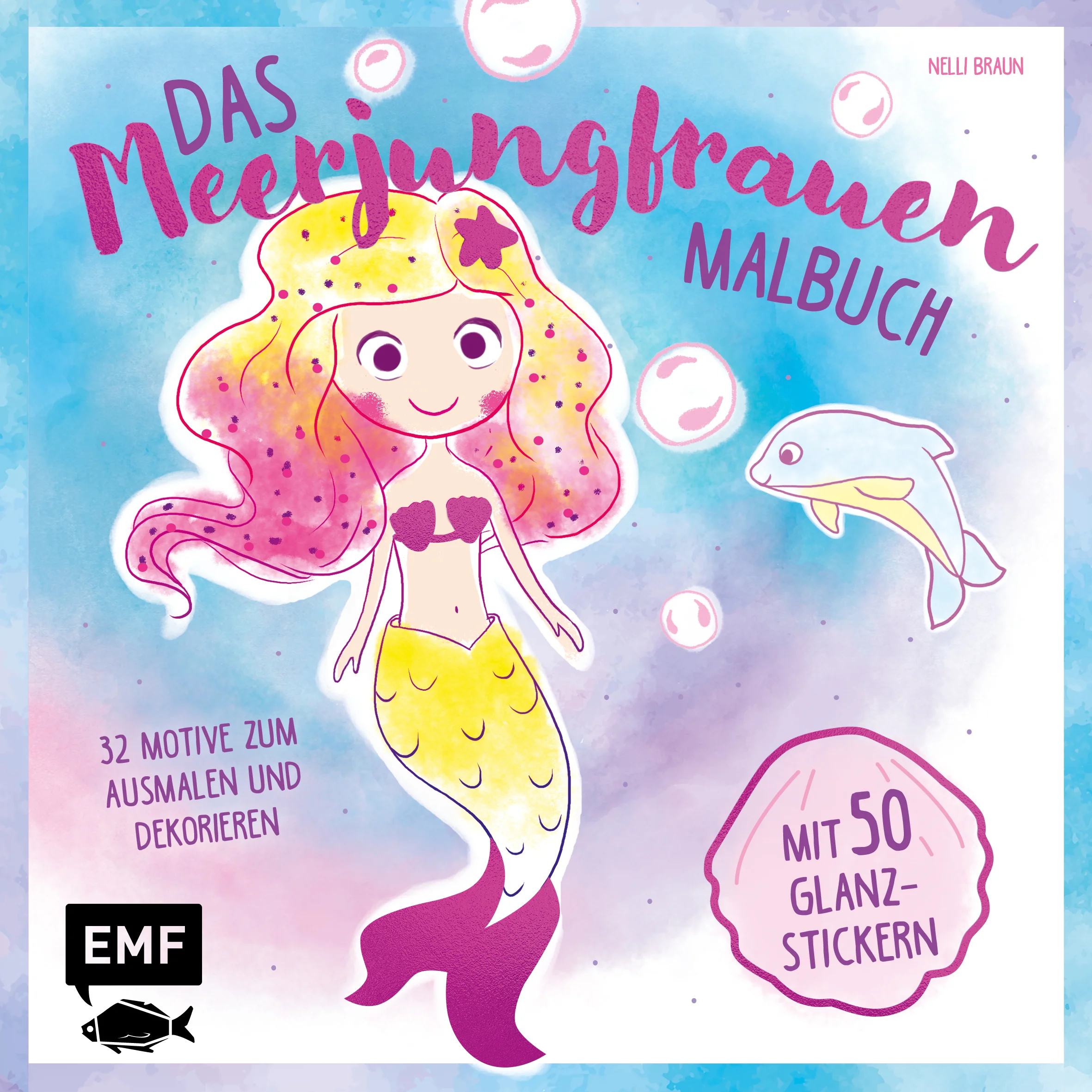 Das Meerjungfrauen-Malbuch entführt mit seinem glänzenden Cover und 32 wunderschönen Motiven zum Ausmalen in blau-violette Unterwasserwelten voller Fische, Korallenriffe, Delfine, Perlmuscheln und Meereskreaturen. Diese kommen nach dem Malen durch die beigelegten 50 Foliensticker, mit denen die eigenen Kunstwerke verziert werden können, erst richtig zur Geltung. Ausmalspaß ist garantiert – und die Meerjungfrau ist Trend!