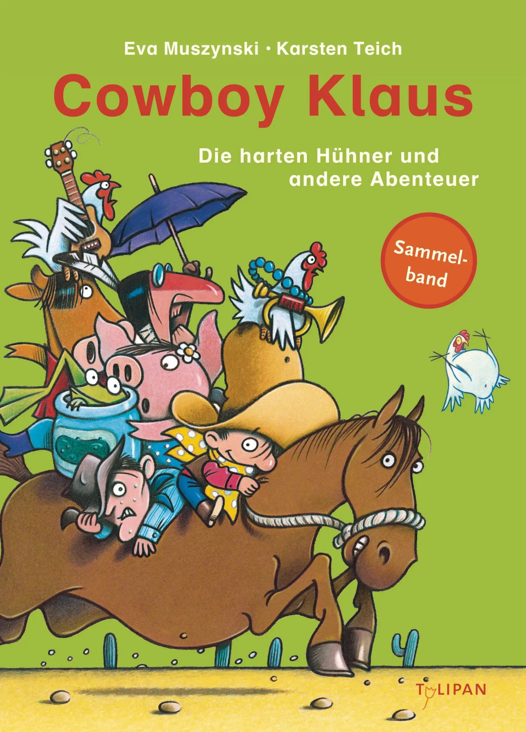 Cowboy Klaus lebt zusammen mit seinem Schwein Lisa und der Kuh Rosi auf der Farm 'Kleines Glück' im Wilden Westen. Dort muss der kleine Cowboy mit dem großen Hut so manches Abenteuer bestehen: die harten Hühner vor dem hungrigen Kojoten beschützen, für Otto den Ochsenfrosch ein neues Zuhause suchen und die Rodeo-Rüpel beim Hufeisenweitwurf besiegen.Ausstattung: durchg. 4-farbig