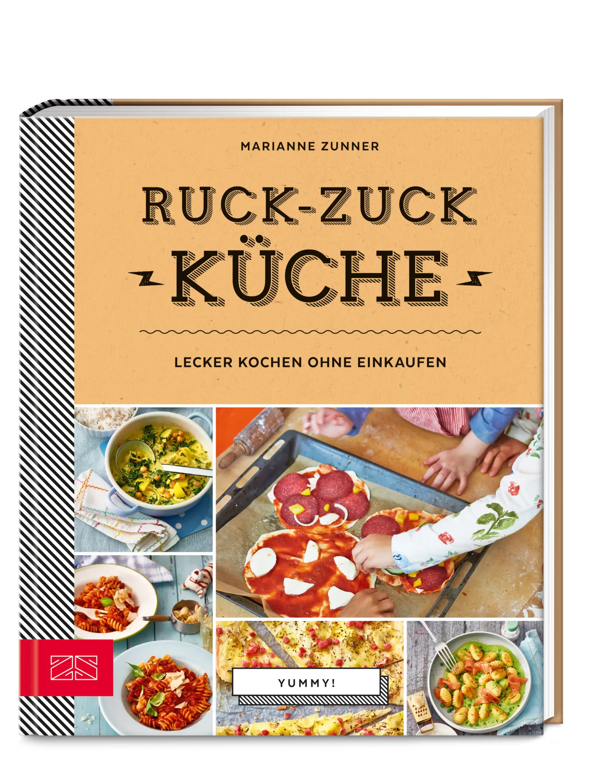 Wir lieben ja Spaghetti mit Tomatensoße. Aber dreimal pro Woche? Wer hat noch andere Ideen? Für Rezepte, die schnell gehen und der ganzen Familien schmecken? Marianne Zunner! Sie bietet viele Rezepte für stressfreies Kochen mit Zutaten aus dem Vorrat. So bleibt mehr Zeit für die Familie. Ihr simples Geheimnis: Ein gut gefüllter Vorratsschrank. Genauer: Man kaufe einmal pro Woche ein, lege Vorräte von Dosen und Gläsern an, spanne die Tiefkühltruhe mit ein und zaubere bei Bedarf alles wieder hervor. Kein frisches Gemüse, Kräuter, Fisch und Fleisch? Doch natürlich, denn richtig gelagert hält sich auch das einige Tage. Einfach Yummy - einfach lecker - einfach ruck-zuck.