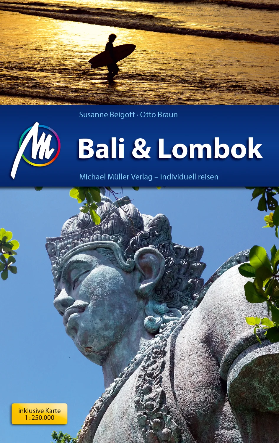 Anders reisen und dabei das Besondere entdecken Bali ist als »Insel der Götter“ bekannt. Unser Reiseführer «Bali & Lombok“ von Susanne Beigott und Otto Braun in der 3. Auflage lotst Sie auf 564 Seiten mit 249 Farbfotos durch Balis bunte Götterwelt. 37 Karten plus Übersichtskarte von Bali und Lombok sowie herausnehmbarer Faltplan im Maßstab 1: 250.000 verschaffen Überblick. Geheimtipps der Autoren weisen auf besonders lohnende Unterkünfte und Restaurants hin. Alles vor Ort recherchiert und für Sie ausprobiert. Ökologisch, regional und nachhaltig wirtschaftende Betriebe sind hervorgehoben. Zahlreiche Kurz-Essays vermitteln interessantes Hintergrundwissen. Über unseren Bali-Reiseführer schreibt mybali.asia: »Unserer Meinung nach einer der besten Bali-Reiseführer. Man findet viele Informationen, die man in anderen Reiseführern vergeblich sucht.« Die Inseln im Überblick: Der Süden Balis mit dem besonders familiengeeigneten Sanur, Surfer und Partylöwen werden an der Küste um Kuta glücklich. Exklusive Resorts in Nusa Dua und Tanjung Benoa. Die Halbinsel Bukit Badung lockt mit abgelegenen Buchten und einmaligen Surfspots. Zentral-Bali hat geschichtsträchtige Orte wie Ubud, kultureller Puls der Insel. Kunsthandwerk lockt in Sukawati, der Nachtmarkt in Gianyar und Tempelfeste in Bangli. Ausgezeichnete Tauchreviere in Ost-Bali um Amed und die vorgelagerte Insel Nusa Penida. Strände von weiß bis schwarz, Wasserpaläste sowie der 3.000 Meter hohe Götterberg Gunung Agung warten auf Erkundung. In Nord-Bali finden sich schimmernde Kraterseen, mächtige Vulkane und versteckte Wasserfälle. Singaraja, Danau Bratan, Gunung Batur und Lovina locken mit spielenden Delfinen am Strand, skurrilen Tempeln, heißen Quellen und buddhistischem Kloster. Im Westen der einzige Nationalpark Balis, das Tauchparadies Pulau Menjangan. Der zweithöchste Berg Gunung Batukaru lockt mit ästhetischen Reisterrassen. Lombok, die Gili-Inseln und Senggigi mit paradiesischen Stränden und einem der imposantesten Vulkane Indonesiens sind Ziel für Entdecker und Individualreisende. Der Südwesten bietet unberührte Korallenriffe. Was tun auf Bali und Lombok? Das Wetter Balis und Lomboks macht die Inseln zu Traumzielen für Badeurlaub: Schwimmen, Surfen, Kiten, Segeln und mehr. Kulturreisende lockt reichhaltige, von Kunst und gelebtem Glauben durchdrungene Gesellschaft mit allgegenwärtiger Symbolik. Zahlreiche Tempel, vielfältige Bräuche und Rituale wie Tänze oder das berühmte Schattenspiel »Wayang“, sind beredtes Zeugnis. Mehr als 60 Tempel sind in unserem Bali-Reiseführer zu finden. Naturliebhaber werden von der exotischen und teils unberührten Natur in Bann gezogen. Urlaub mit Kindern im kinderfreundlichen Bali ist ein großartiges Abenteuer und erfordert nur wenige Vorbereitungen, die unser Reiseführer «Bali & Lombok“ nennt. Übernachtung und Unterkunft aufBali: Hotels gibt es in jeder Kategorie und Preisklasse. Doch locken Unterkünfte der unteren bis mittleren Klasse wie Losmen, Pondok Wisata oder Homestays mit einfachen aber oft kreativ eingerichteten Zimmern und Bungalows, die den Aufenthalt authentischer machen, als abgeschottete Hotelresorts. Mit unserem Reiseführer »Bali & Lombok« finden Sie das passende Dach über dem Kopf. Neben prall gefüllten 394 Seiten zu Sehens- und Erlebenswertem, Stränden, Restaurants und Unterkünften finden Sie im Reiseführer »Bali & Lombok« auf 146 Seiten alles Notwendige, Wissenswerte und Reisepraktische für ihren Bali-Urlaub zu Visum, Anreise, Religion, Festen und Tierwelt kompakt zusammengefasst, sowie die wichtigsten indonesischen Begriffe und Wendungen. Gut zu wissen: Dieser Reiseführer aus dem Michael Müller Verlag wurde klimaneutral produziert.