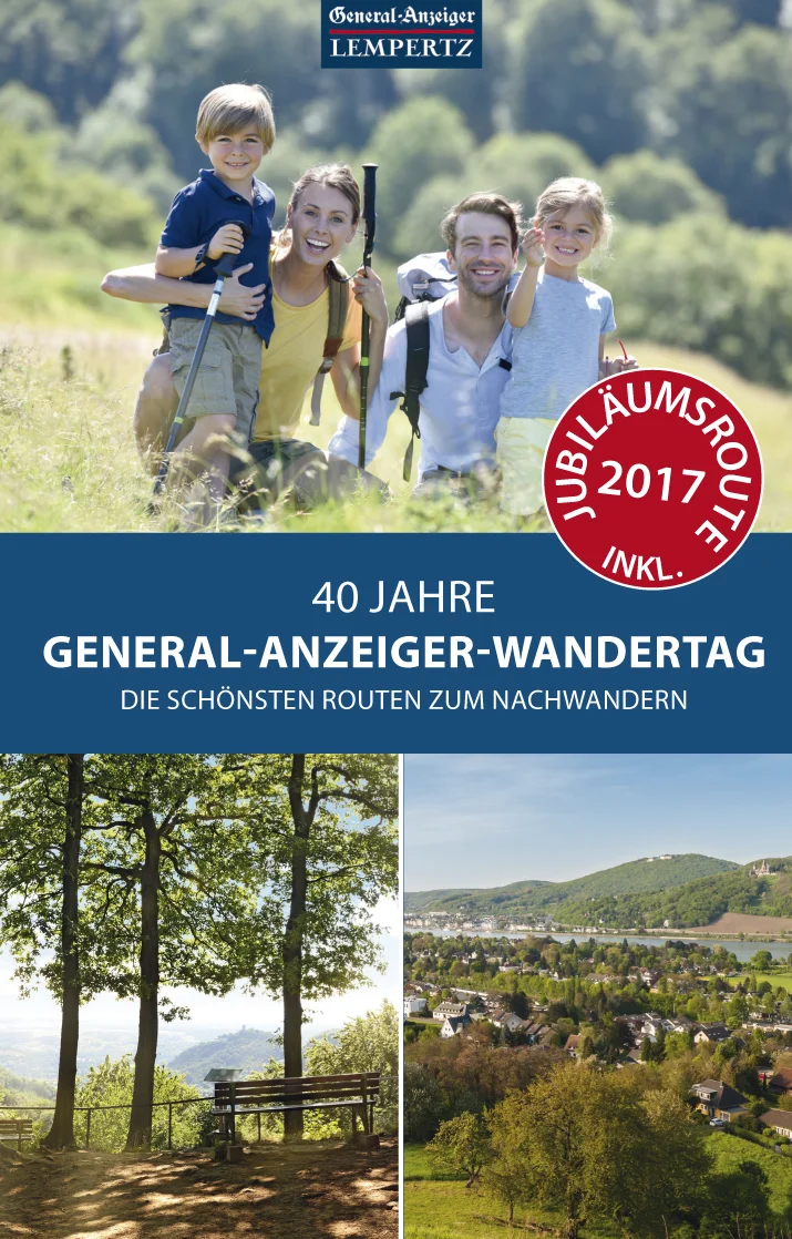 Wo Wandern Spaß macht: Mit den schönsten Routen aus 40 Jahren General-Anzeiger-Wandertag möchten wir Sie zu den Besonderheiten der Region führen. Grüne Auenlandschaften, ausgedehnte Wälder und Bergkuppen mit faszinierender Aussicht warten auf Sie. Ob Siebengebirge, Drachenfelser Ländchen, Eifel, Siegauen oder Ahrtal – jedes Revier lockt mit facettenreichen Reizen sowie vielfältiger Flora und Fauna. Ganz nach Lust und Laune können Sie hier zwischen Strecken wählen, die sowohl Anfänger als auch Wanderprofis fordern. Ausführliche Wegbeschreibungen und Kartenausschnitte erleichtern die Orientierung. Zudem erfahren Sie Wissenswertes über Geschichte und Geschichten aus 40 Jahren Wandertag. Darüber hinaus gibt es als Zugabe Routen auf dem Sieg-, Ahr- und Rheinsteig, einen ausgedehnten Spaziergang durch die Bundesstadt Bonn und die Zehn-Kilometer-Route des Jubiläumswandertages 2017. Packen Sie Ihren Rucksack, erkunden Sie die Region und machen Sie sich auf den Weg zu Ihrem persönlichen Naturereignis.
