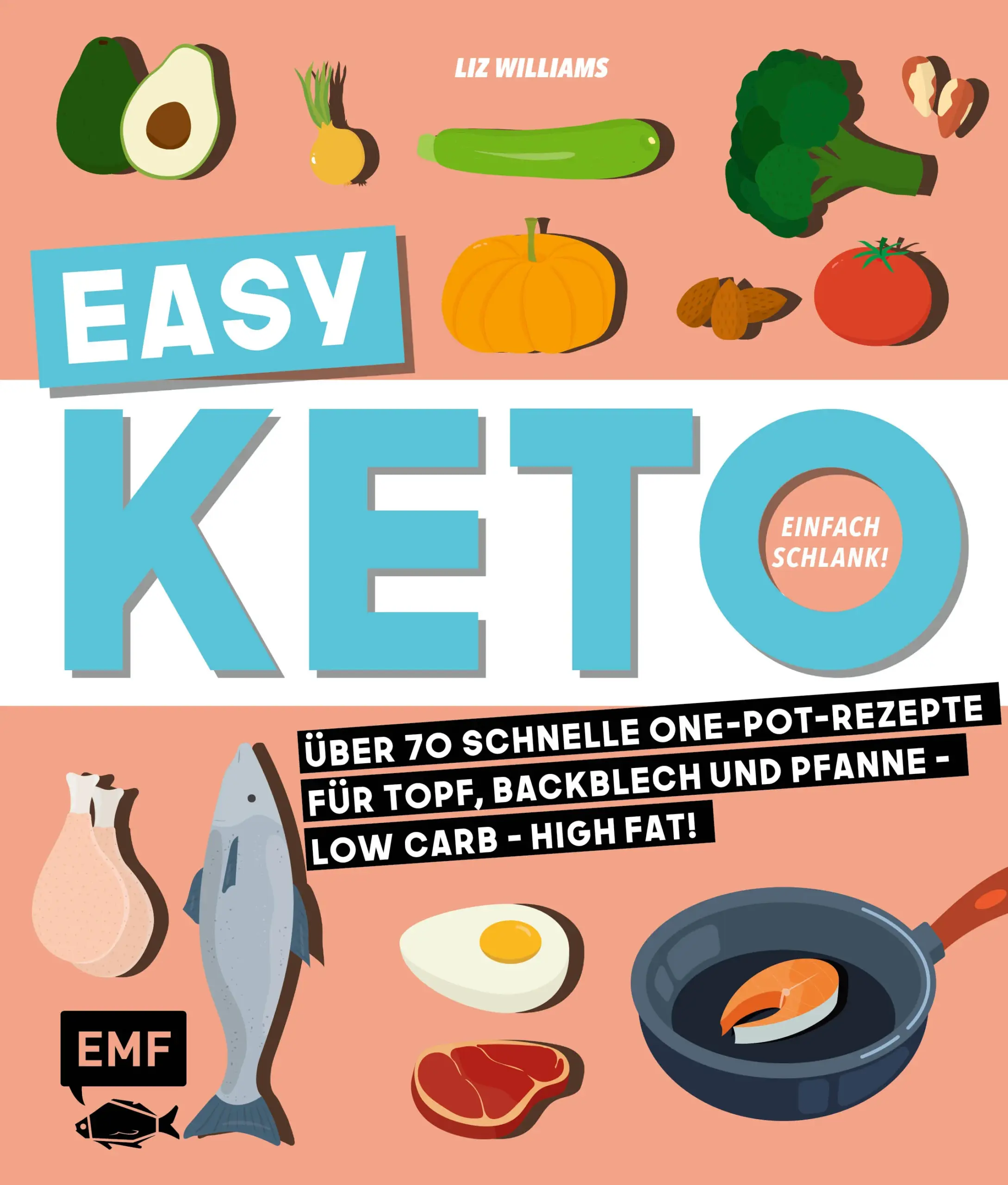 Schnell easy kochen – mit neuen Lieblingsrezepten!Tolle One Pot Gerichte für die gesunde Ernährung, mit vielen hilfreichen Meal-Prep-Tipps, individuellen Wochenplänen und praktischen Einkaufslisten!Zur Traumfigur mit ketogener Ernährung: Low Carb – High Fat; so macht Abnehmen Spaß! In diesem Kochbuch und Ratgeber finden sich alle Infos von A – Z, die man für den Alltag mit ketogener Ernährung braucht: Über 100 Rezepte mit maximal 8 Zutaten, die sich all in one in einem Topf oder auf einem Blech zubereiten lassen – praktisch und unkompliziert! Keine Heißhungerattacken und keine komplizierte Diät – der ketogene Ernährungstrend lässt sich wunderbar in den Alltag integrieren!Sattmacher: One Pot Rezepte für jeden Tag – für mehr KonzentrationFitness: Hochwertige Zutaten führen zu einer gesteigerten Leistungsfähigkeit und einem neuen Fitness-Level!Low Carb – High Fat: Wenig Kohlenhydrate, viele gesunde Proteine – easy in den Alltag integriert!Traumgewicht: Einfach fit und schlank durch Ernährungsumstellung - ohne Fasten oder frustrierendes DiätprogrammKetogene One-Pot-Gerichte – einfach und schnell zubereitetKetogene Ernährung – Was ist das eigentlich? Um seine gesunden Funktionen erfüllen zu können, braucht unser Körper Energie. Aber: Zuviel Energie in Form von Kohlehydraten und Zucker lagert sich als Fett ab. Durch kohlenhydratarme, dafür proteinreiche Ernährung wird die Ketose angeregt: Der Körper gewinnt Energie aus Fett. Befreit sich unser Körper von abgelagertem Fett und Stoffwechselendprodukten, so ist das eine echte Wohltat und mit gesunder Ernährung tun wir unserem Körper Gutes – für einen fitten, leistungsfähigen Alltag mit gesteigerter Konzentration und gesteigerter Leistungsfähigkeit. Viel Bewegung, viel Flüssigkeit und hochwertige, gesunde Kost wirken entzündungshemmend und blutdrucksenkend, die Schlafqualität verbessert sich. Ob als Ernährung bei Kraftsport, in der Freizeit, im stressigen Arbeitsalltag – ketogene Ernährung schmeckt und macht Spaß!EASY KETO – EINFACH SCHLANK ist ein Ratgeber für den unkomplizierten Weg mit ketogener Ernährung, weg von Hungerstoffwechsel, keine Heißhungerattacken, hin zu einem nachhaltigen Ernährungs- und Lifestylekonzept. Über 100 Rezepte mit maximal 8 Zutaten, die einfach in den Alltag integriert werden können. Cheesy Caulifower Rice, Chicken Cordon Bleu Casserole, Hot Fudge und vieles mehr – köstliche Rezepte für jeden Tag und für jede Gelegenheit!